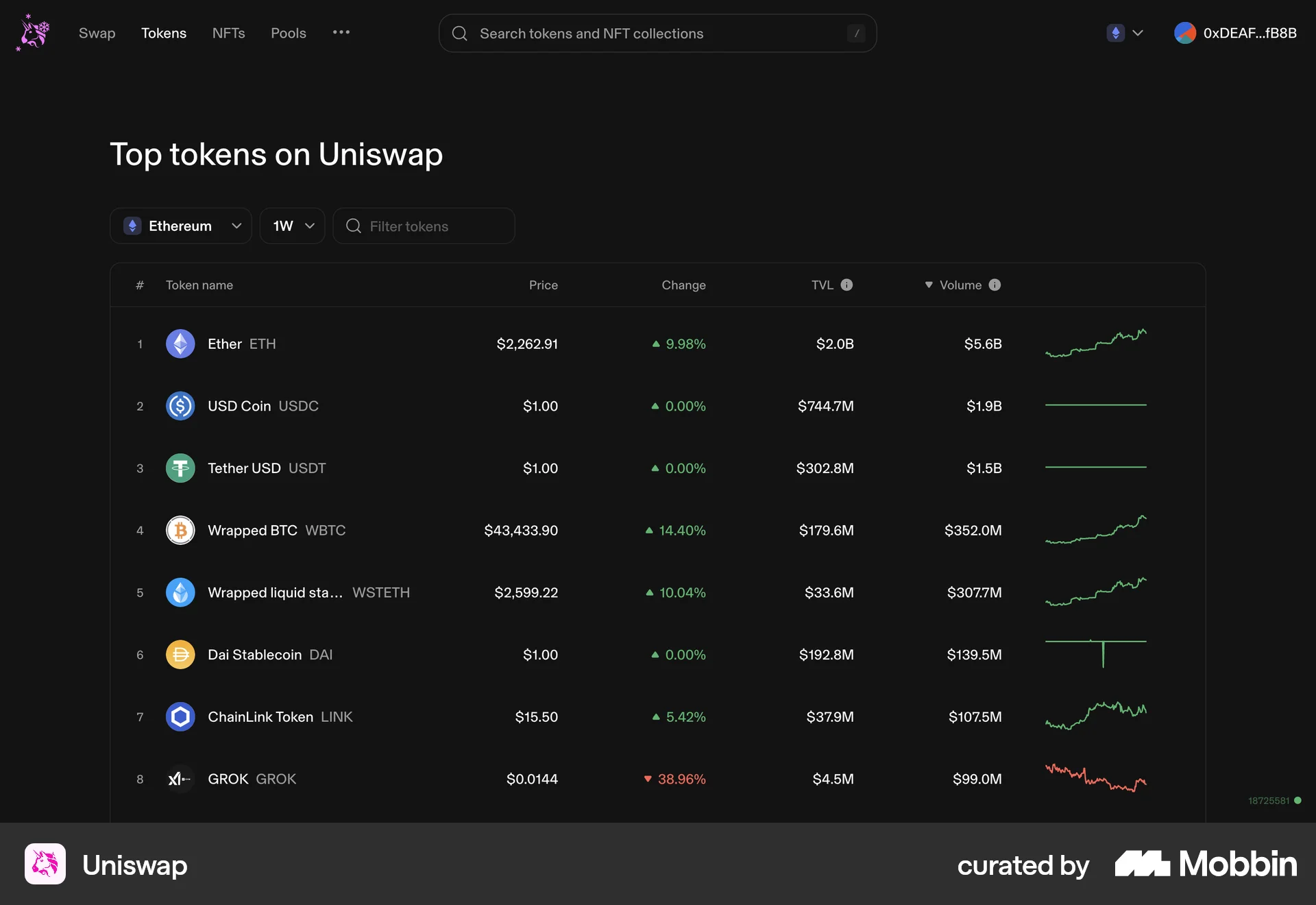 Uniswap Web Dark Mode screen