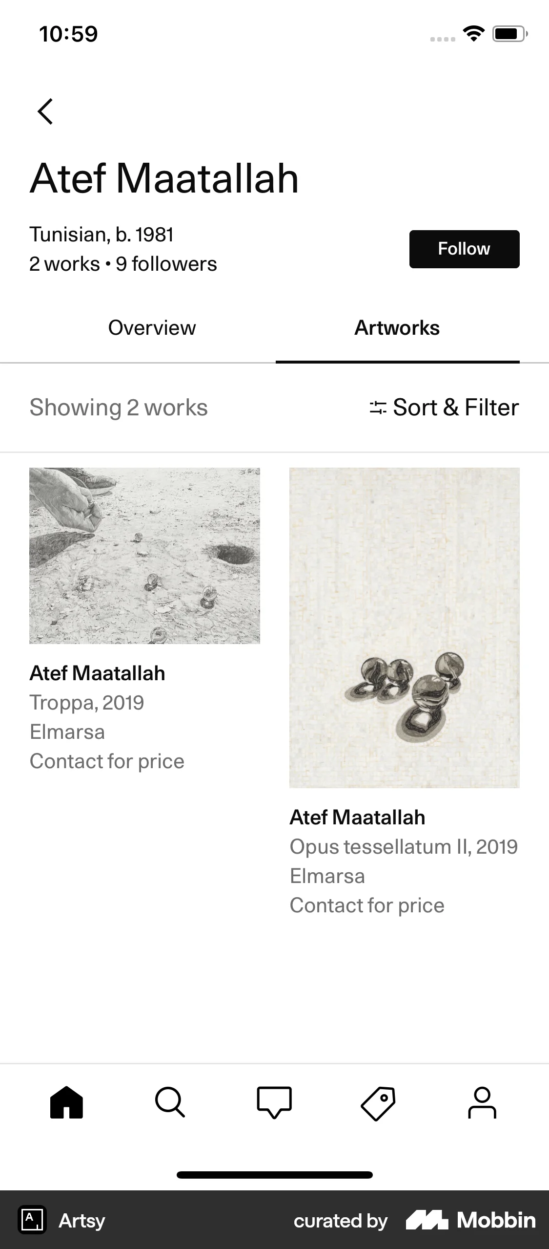 Artsy iOS My Account & Profile screen