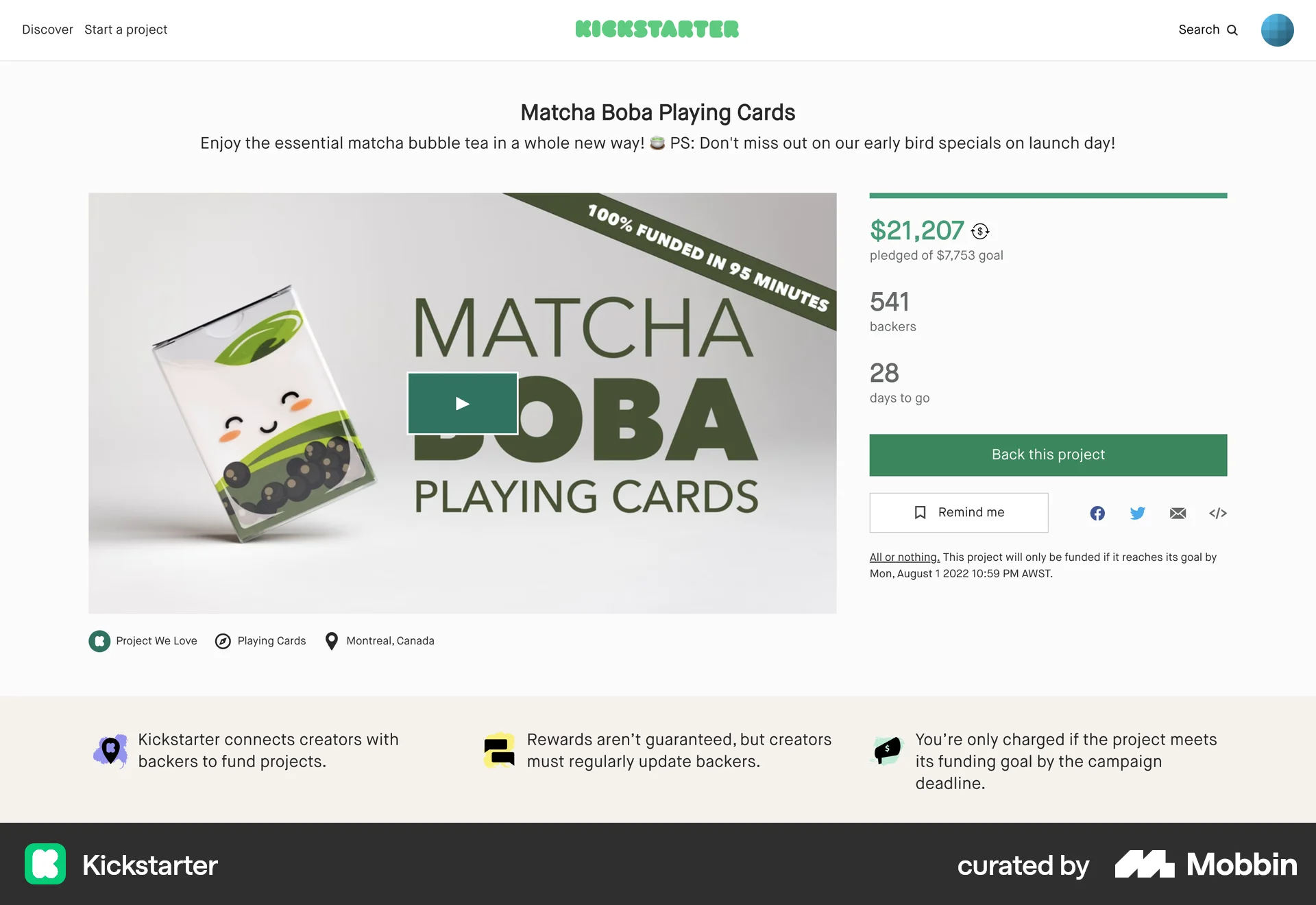 Kickstarter Web Product Detail screen