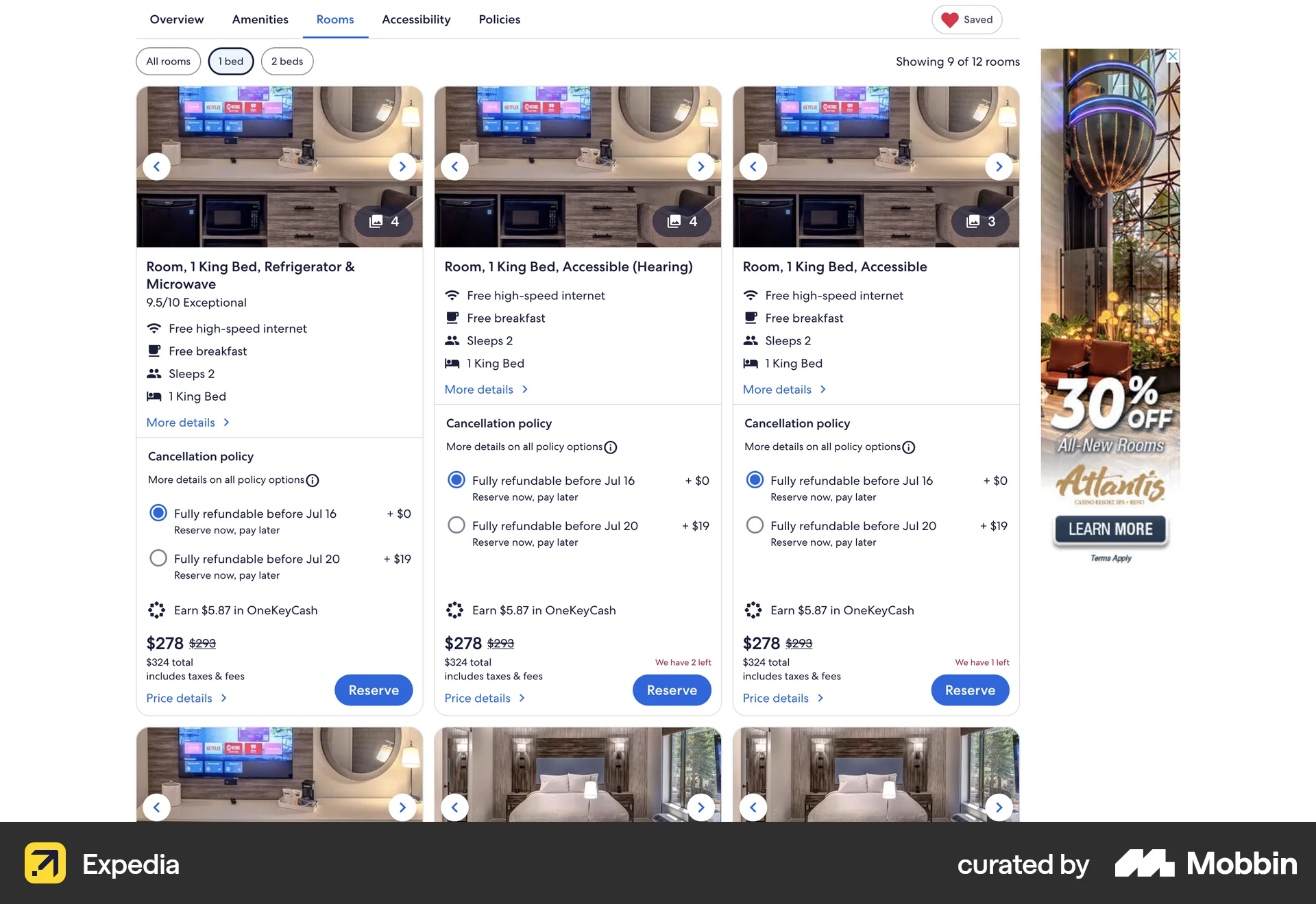 Expedia Web screen containing Radio Button UI element