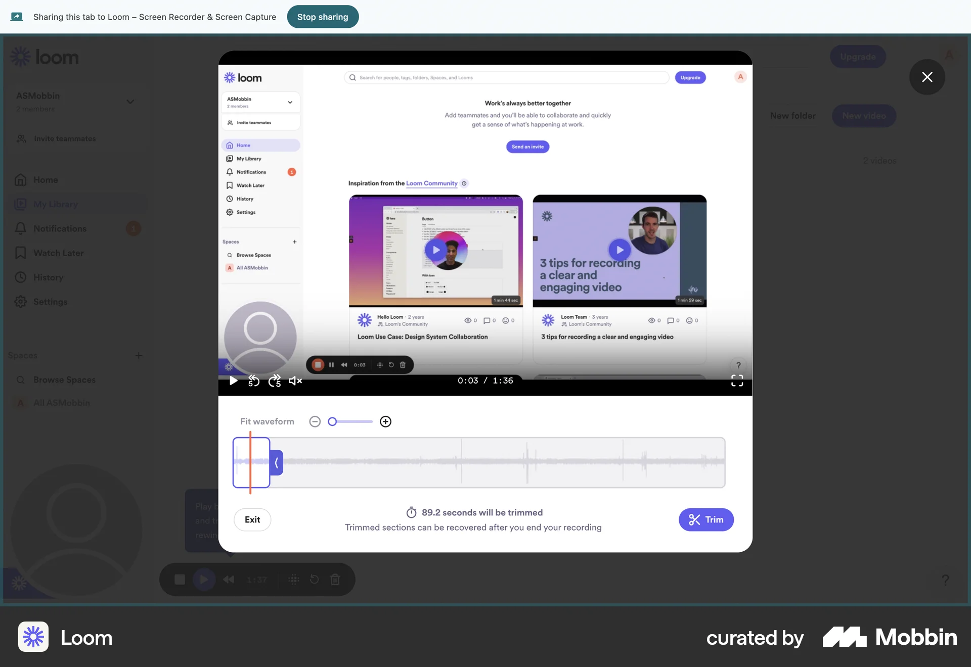 Loom Web Media Editor screen