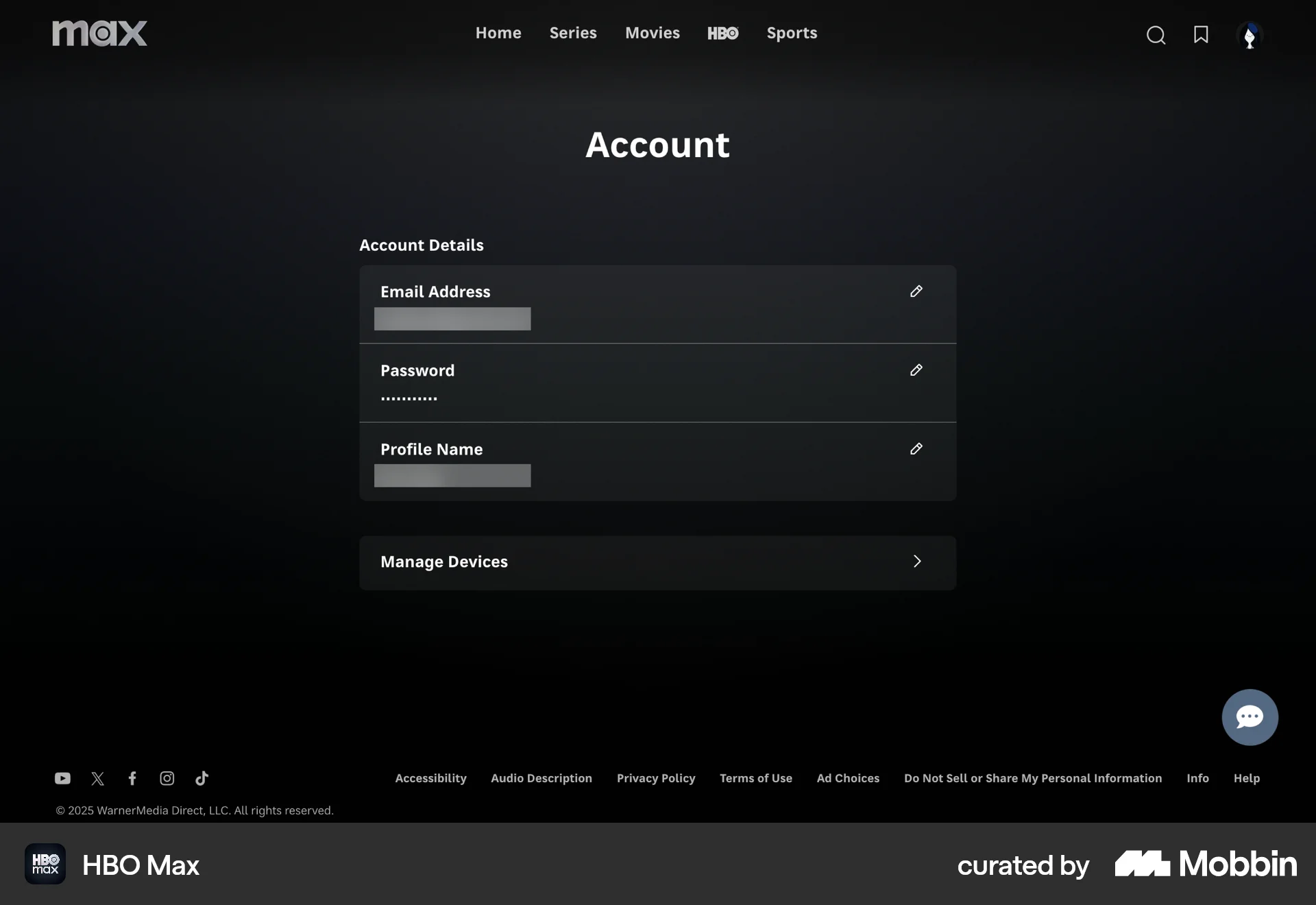 HBO Max Web Entertainment App screen