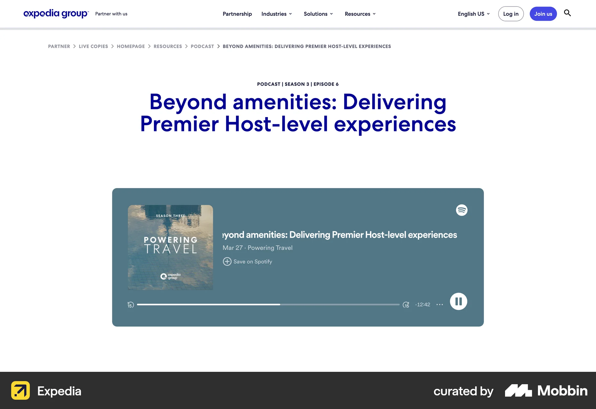 Expedia Web Song & Podcast Detail screen