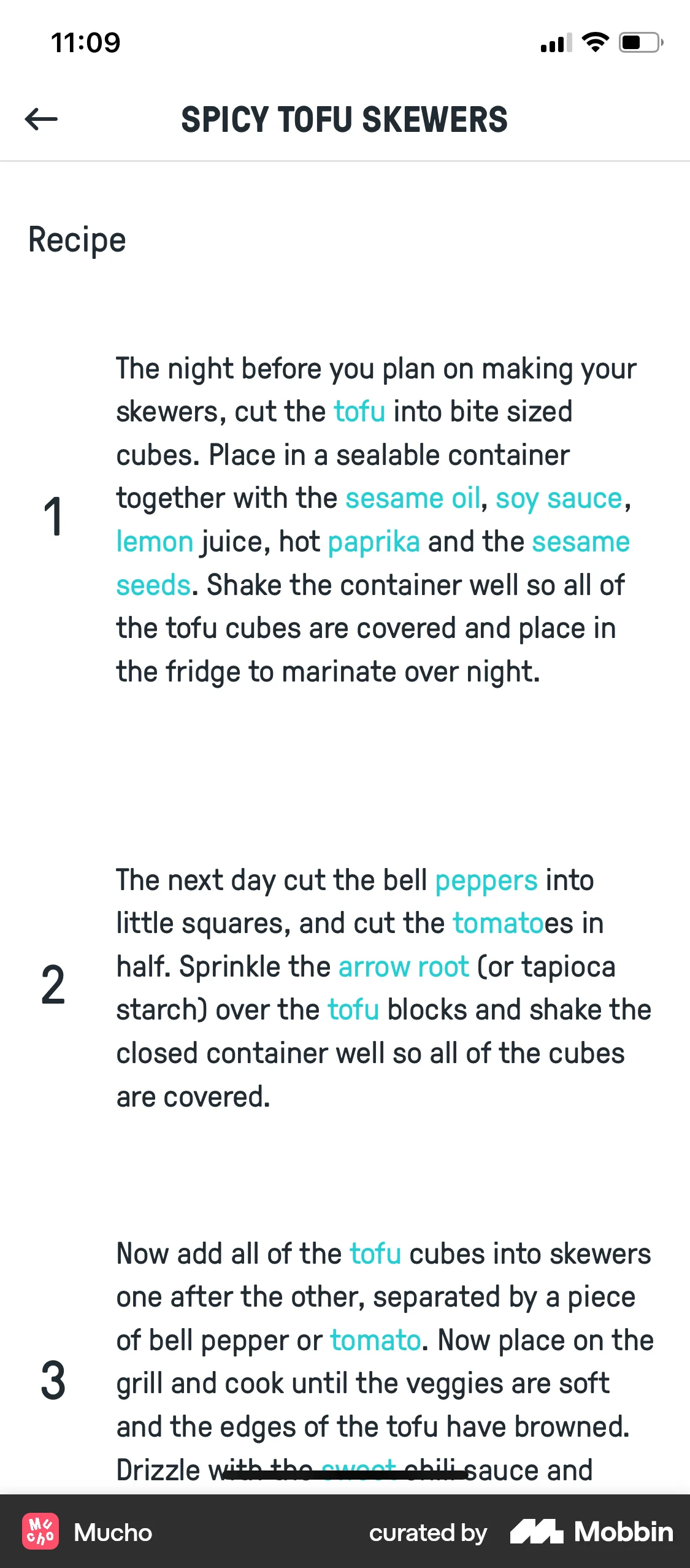 Mucho iOS Recipe Detail screen