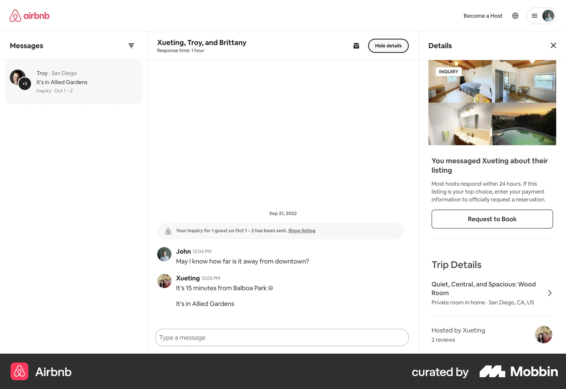 Airbnb Web Emails & Messages screen