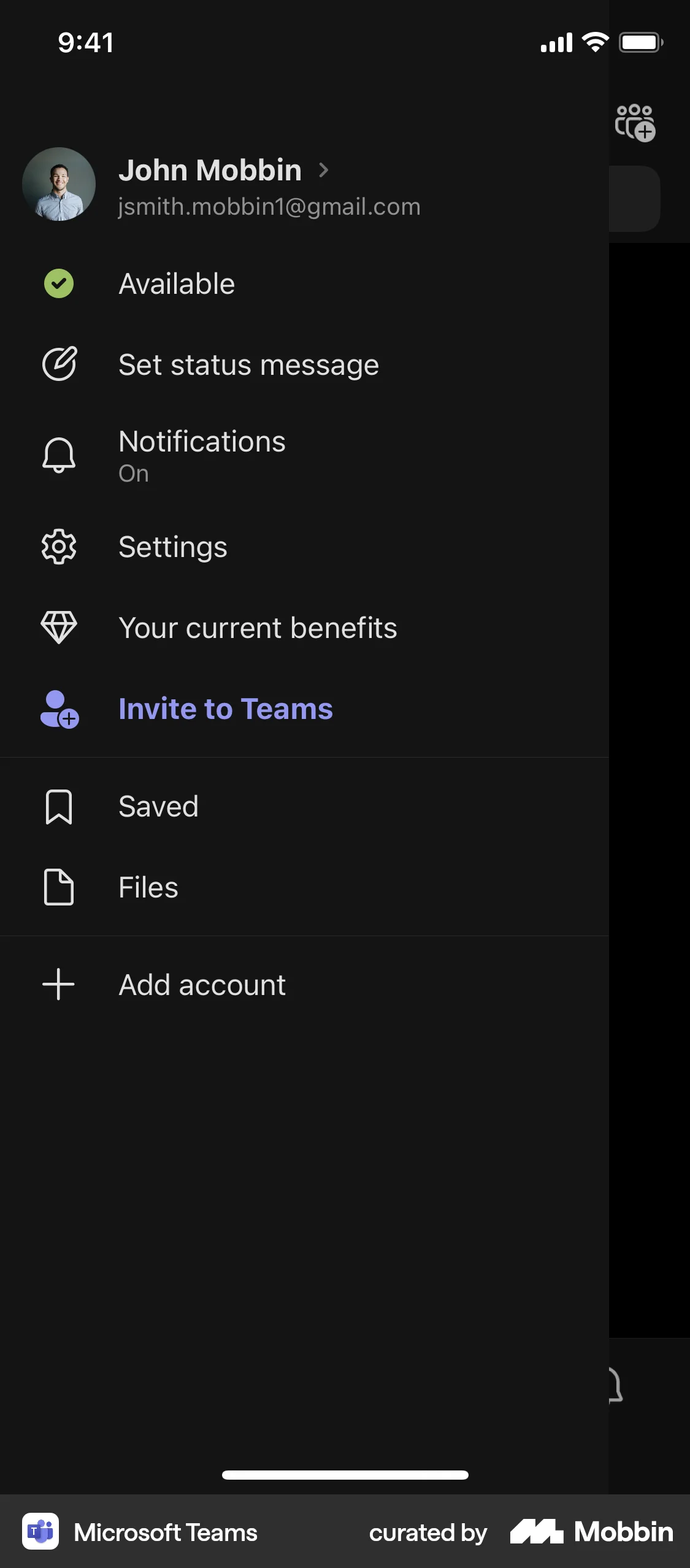 Microsoft Teams iOS Dark Mode screen