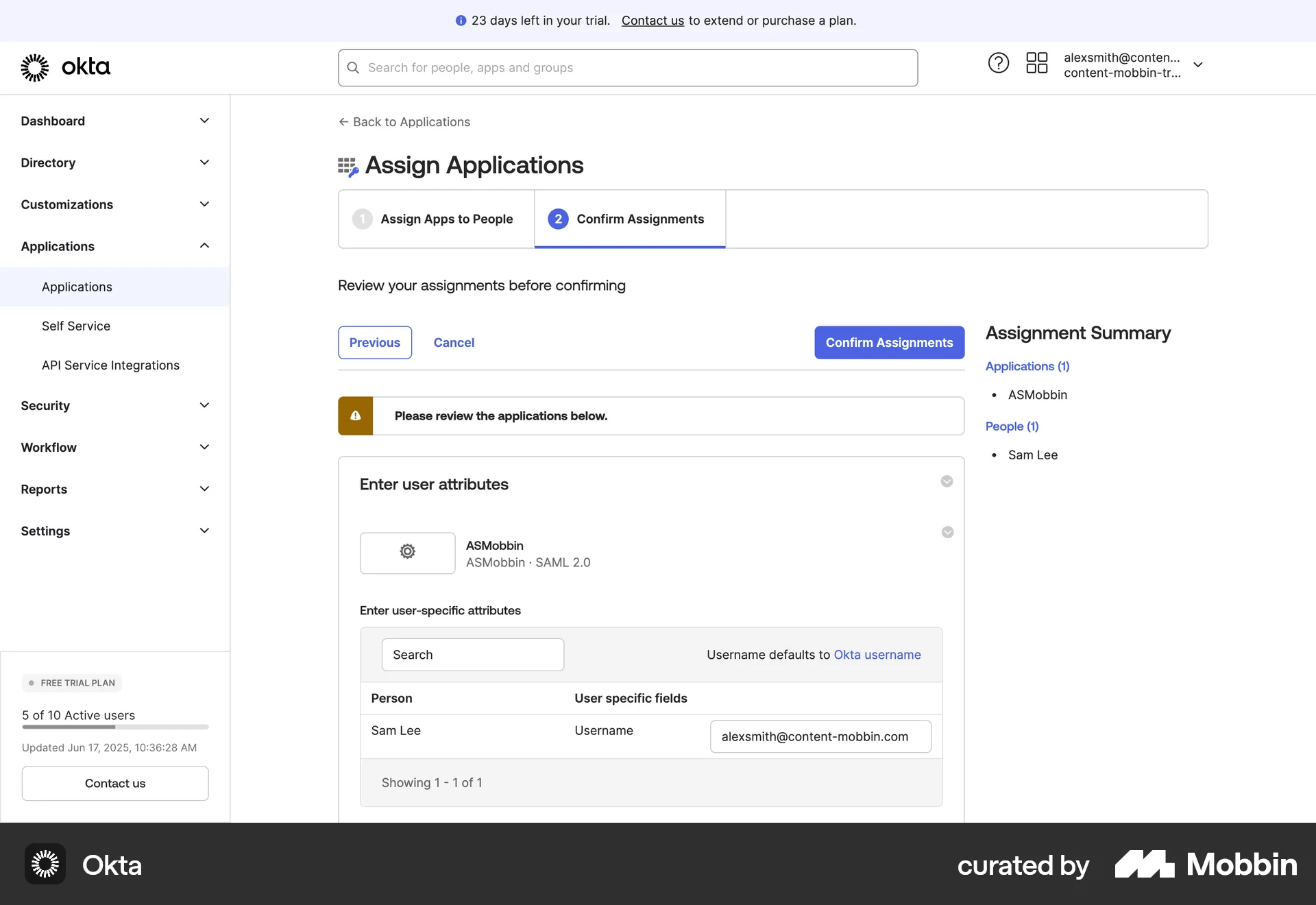 Okta Web Confirmation screen