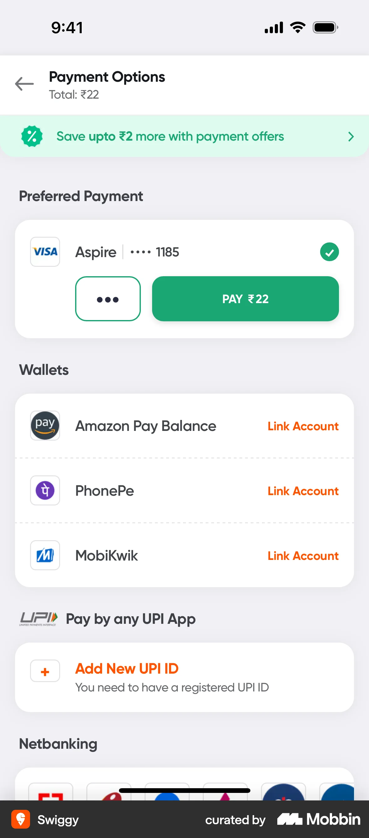 Swiggy iOS Payment Method screen