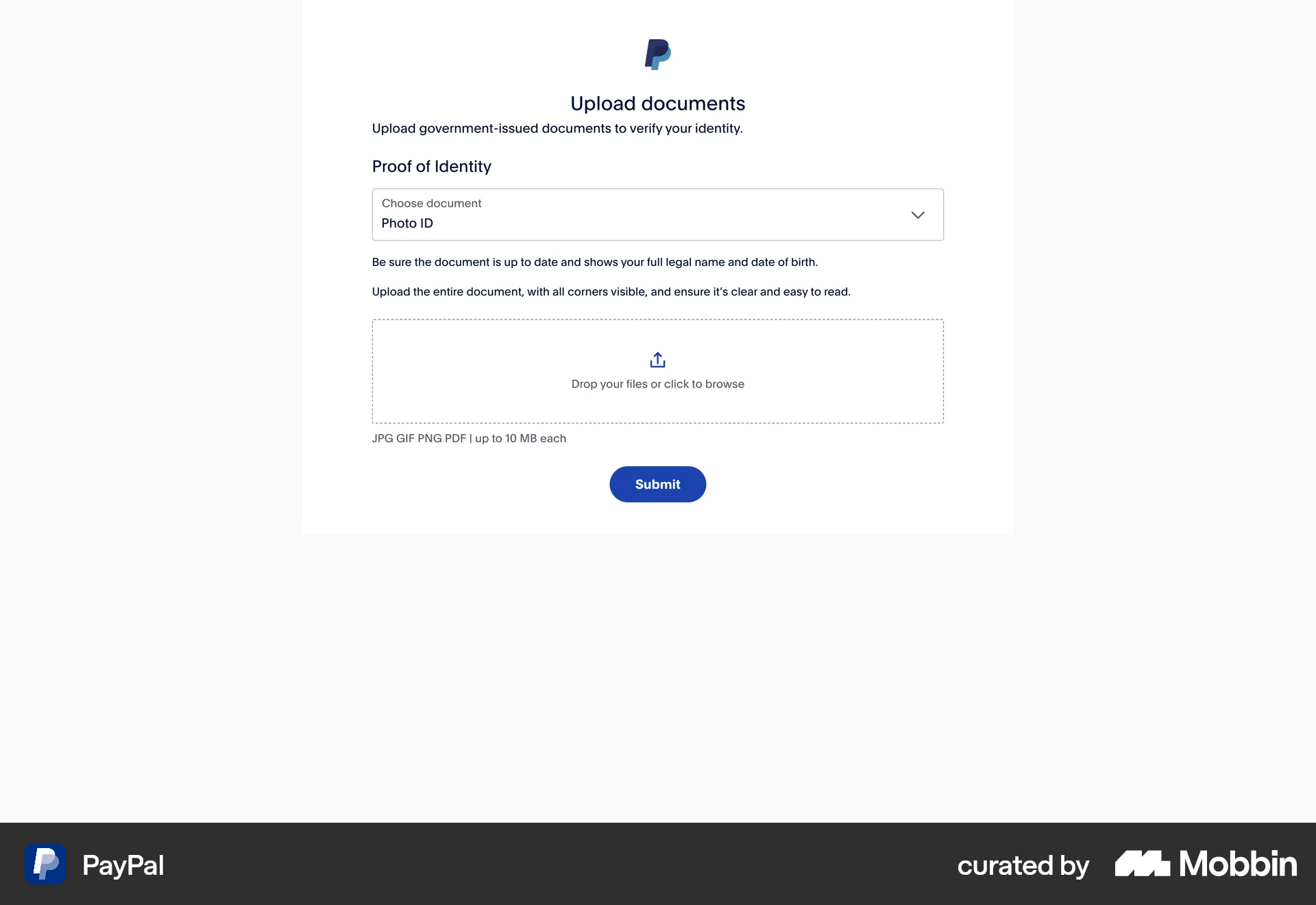 PayPal Web Upload & Download screen