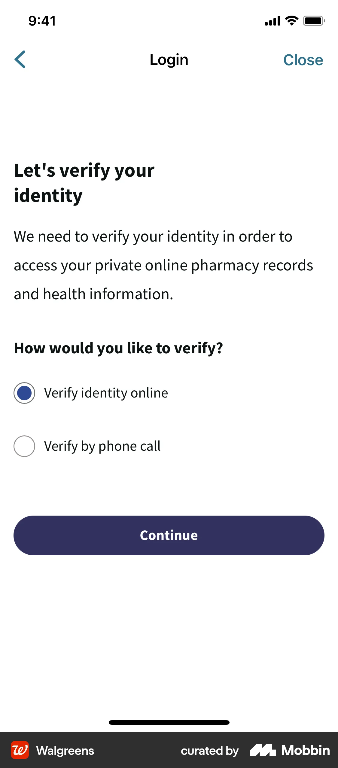 Walgreens iOS screen containing Radio Button UI element