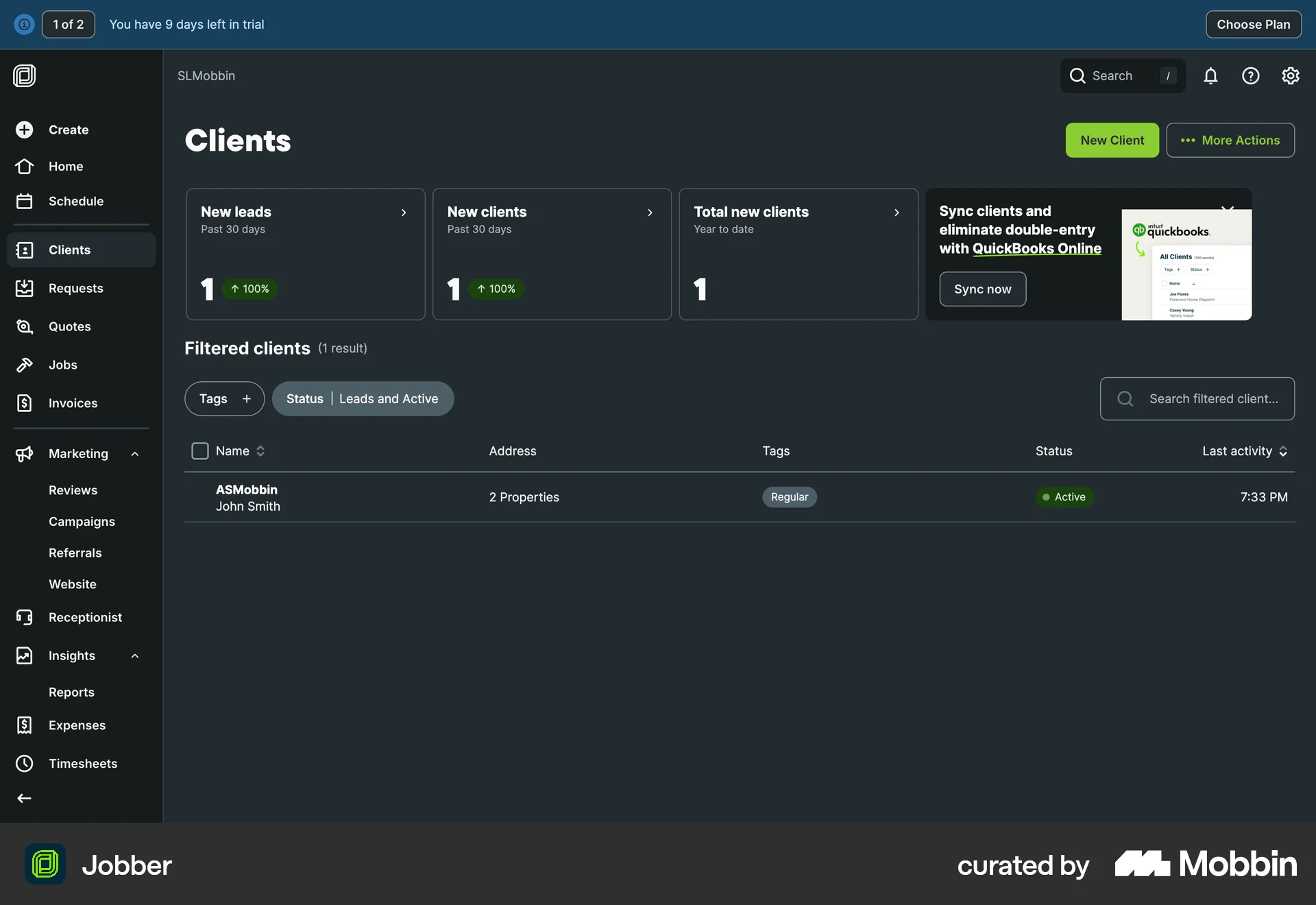 Jobber Web Dark Mode screen