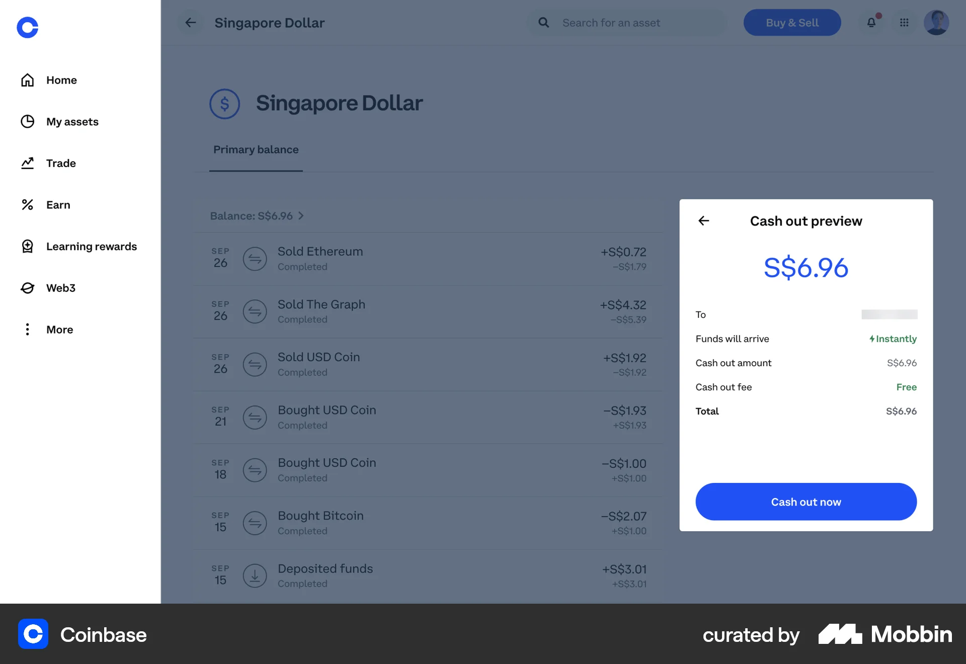 Coinbase Web Transfer & Send Money screen