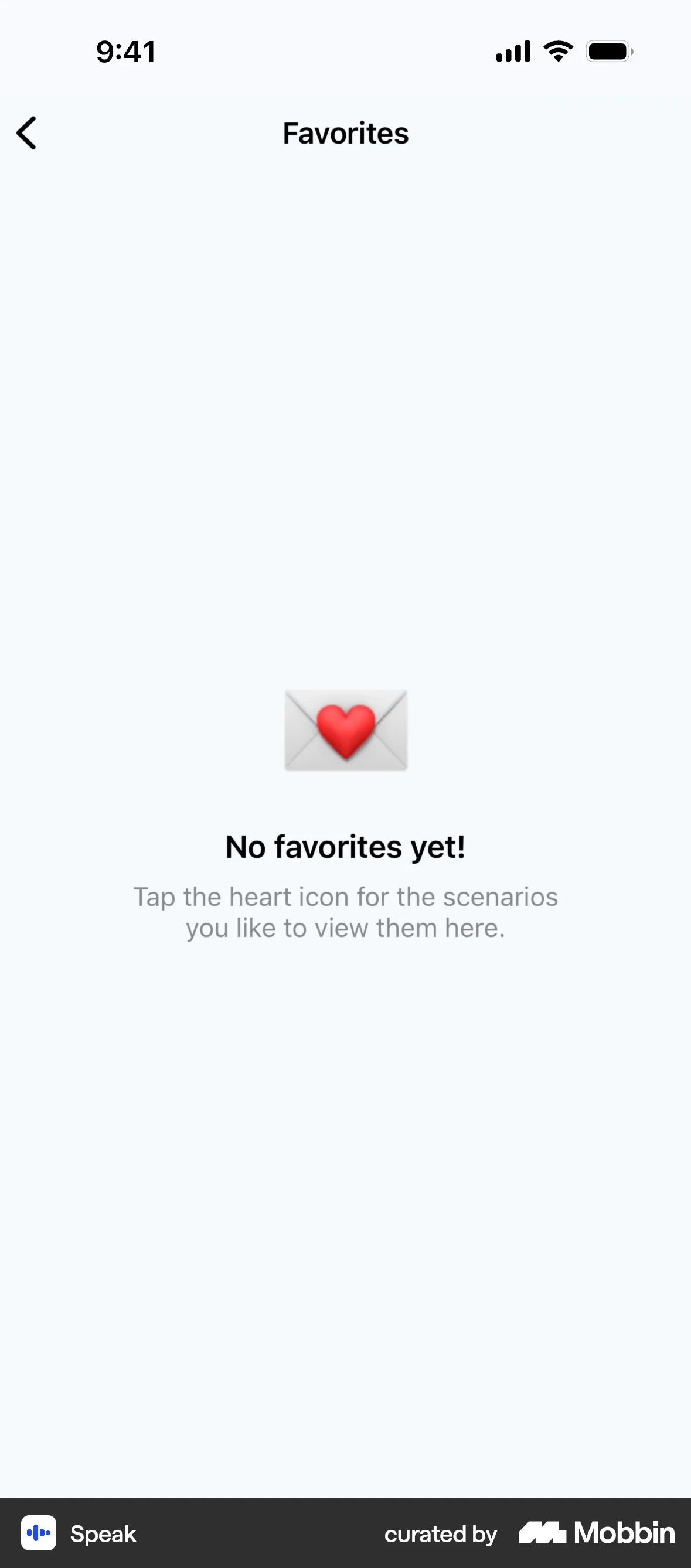 Speak iOS Empty State screen