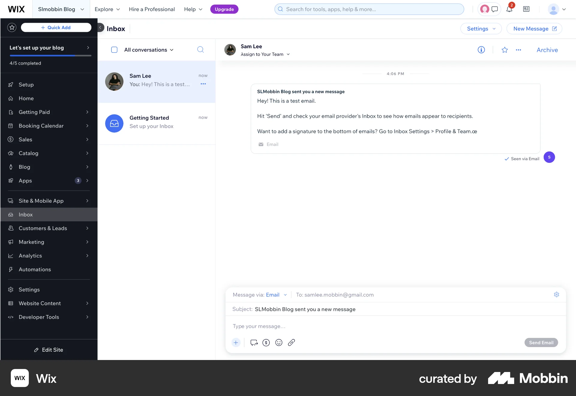Wix Web Emails & Messages screen