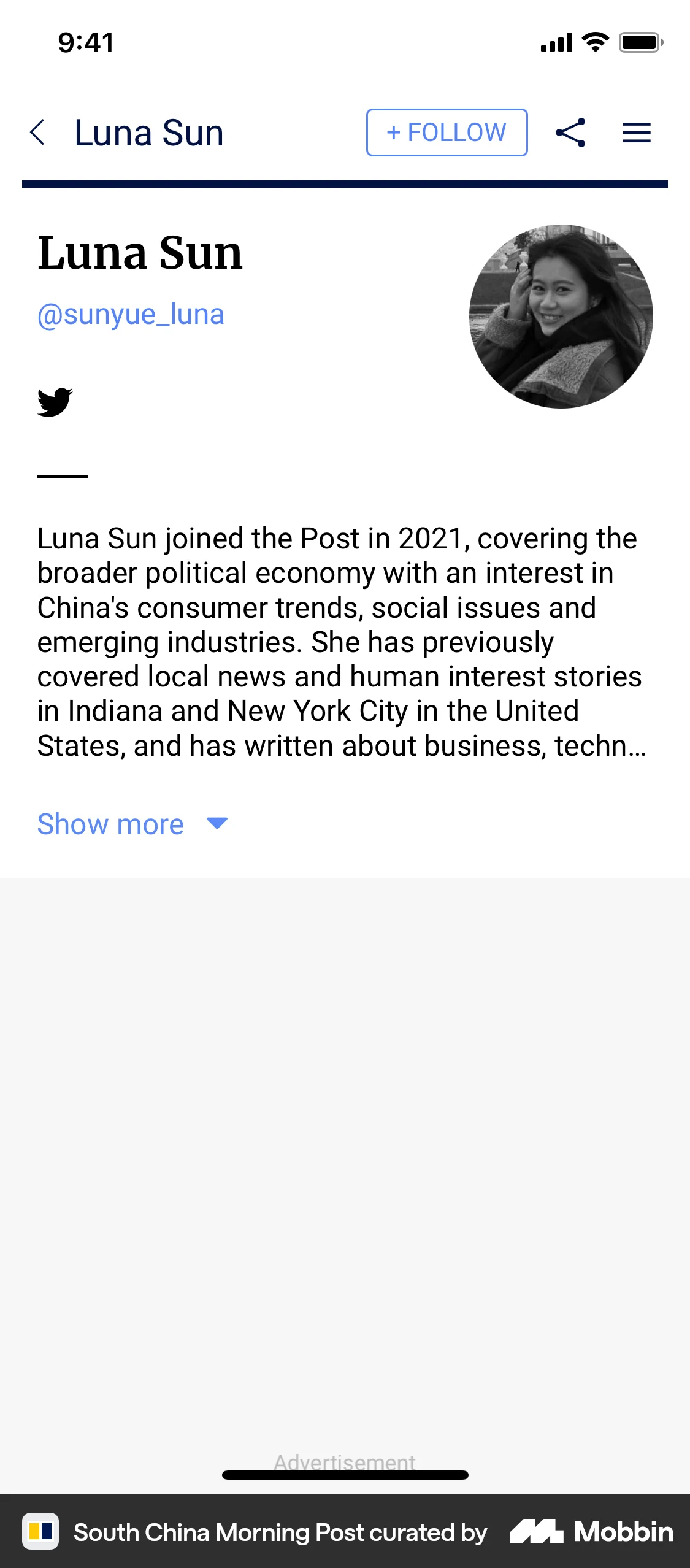 South China Morning Post iOS My Account & Profile screen