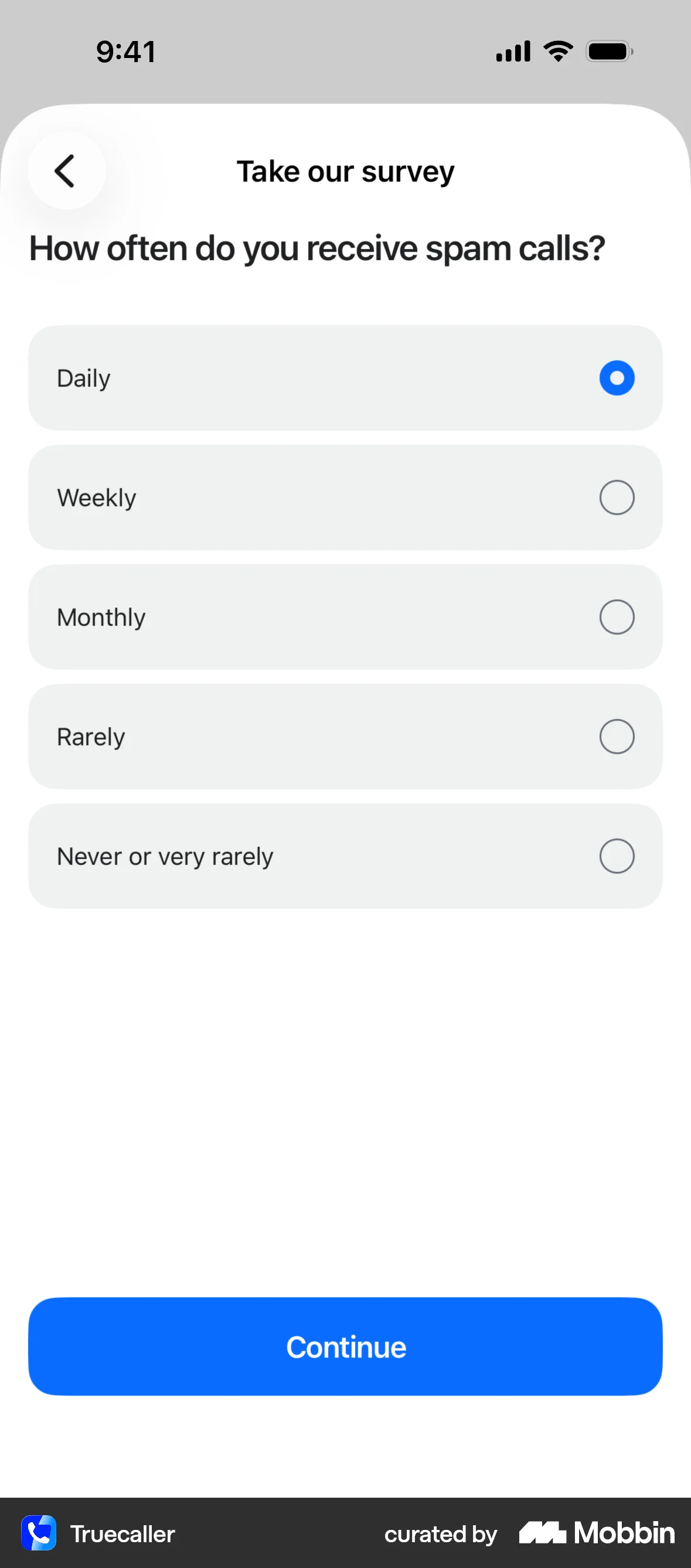 Truecaller iOS Feedback screen