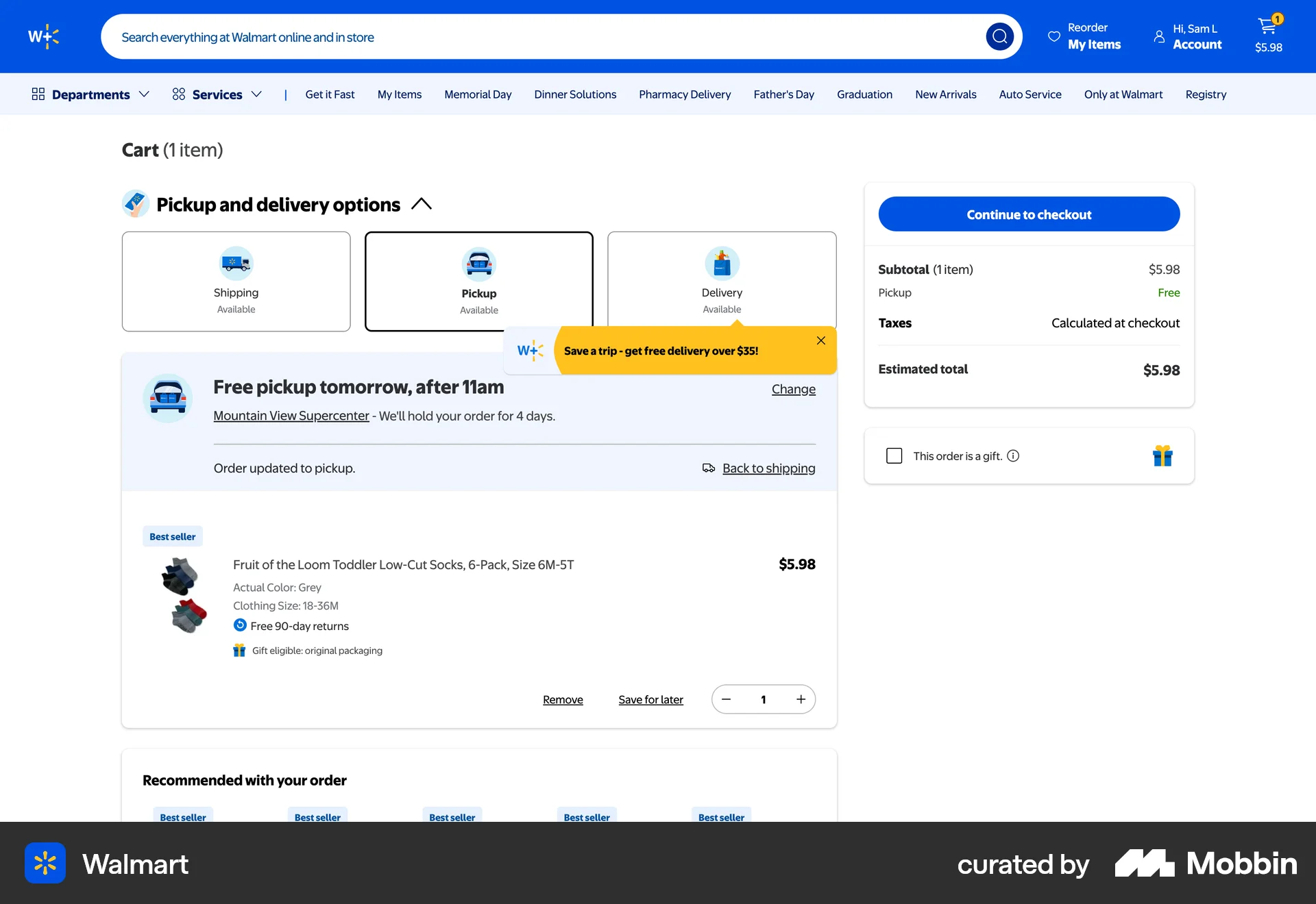 Walmart Web Web Shopping Cart screen