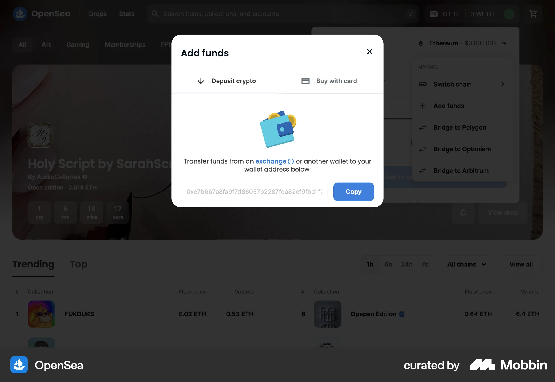 OpenSea Web Transfer & Send Money screen