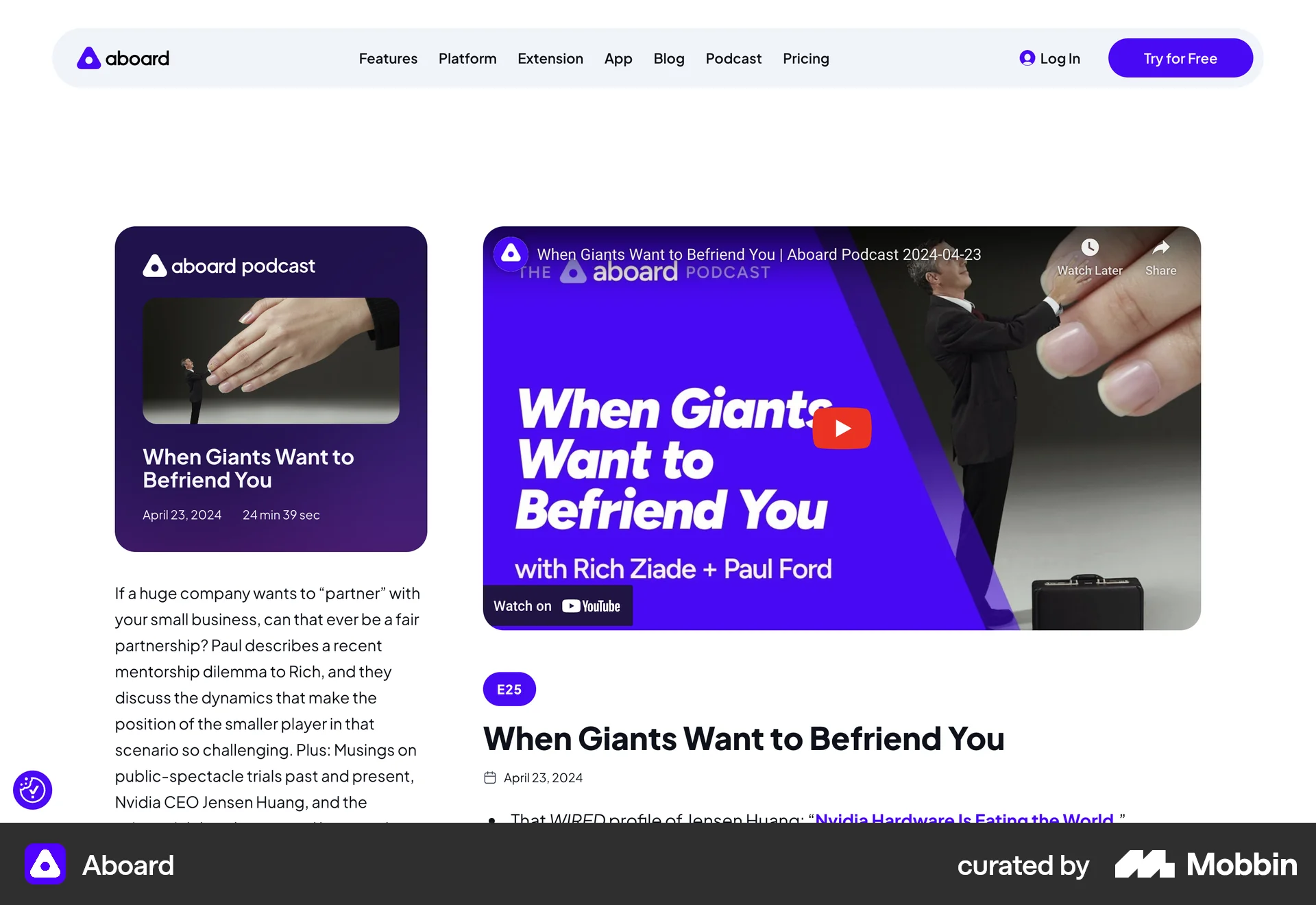 Aboard Web Song & Podcast Detail screen