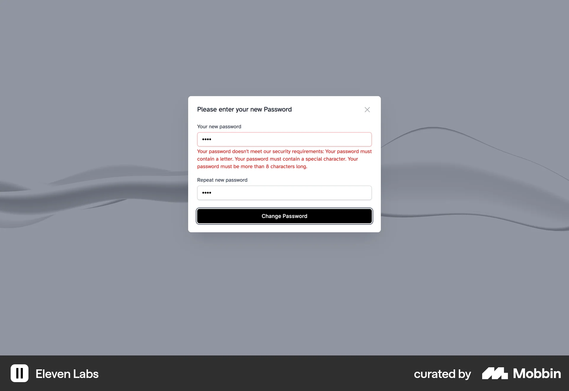 ElevenLabs Web Forgot Password screen