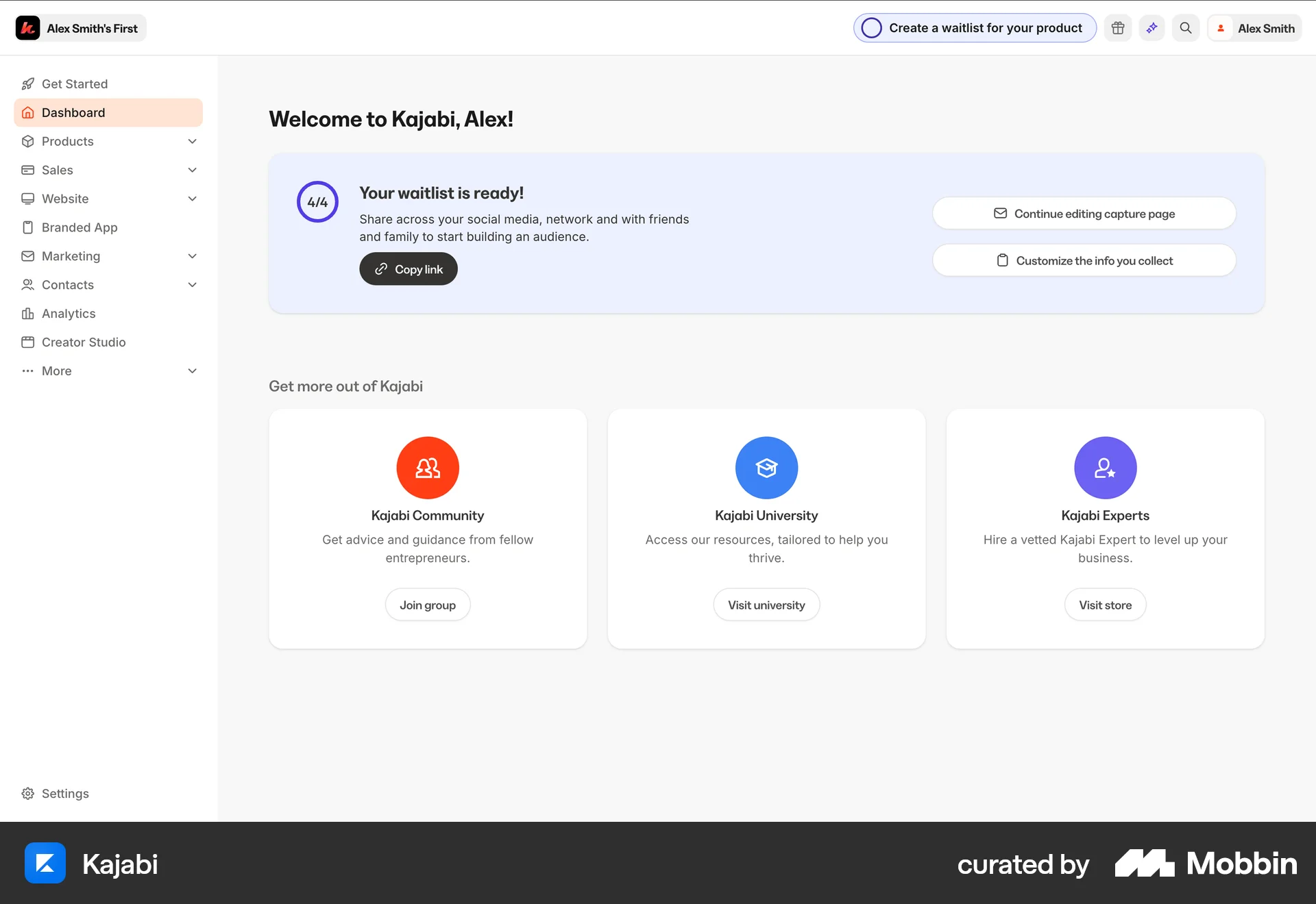 Kajabi Web Admin Dashboard screen