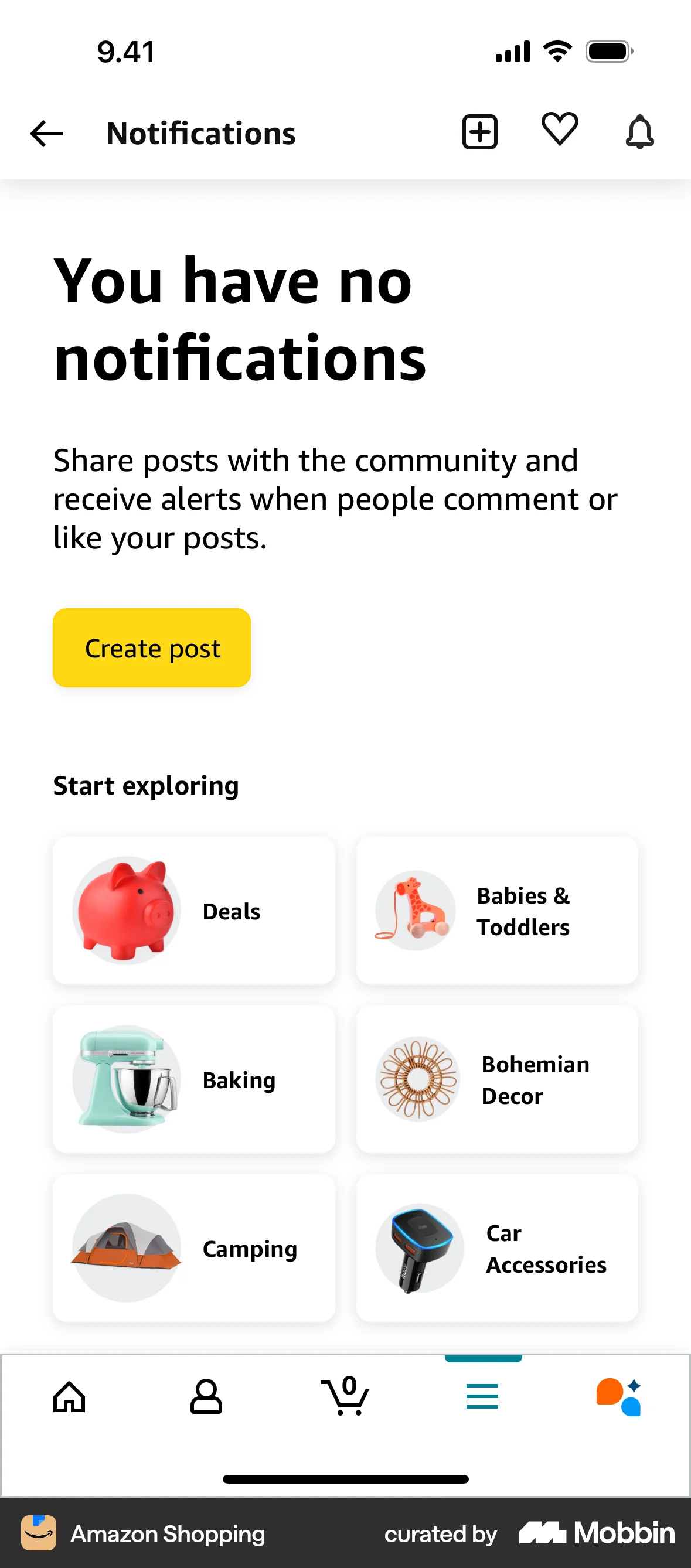 Amazon Shopping iOS Empty State screen