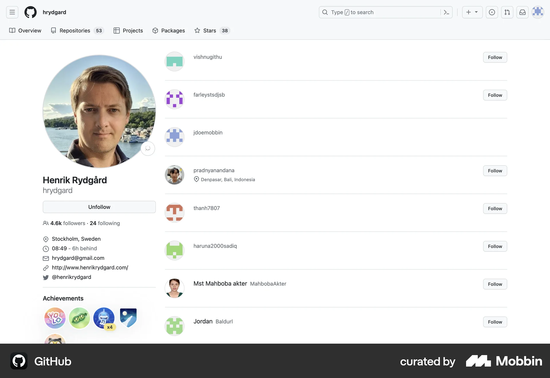 GitHub Web Followers & Following screen