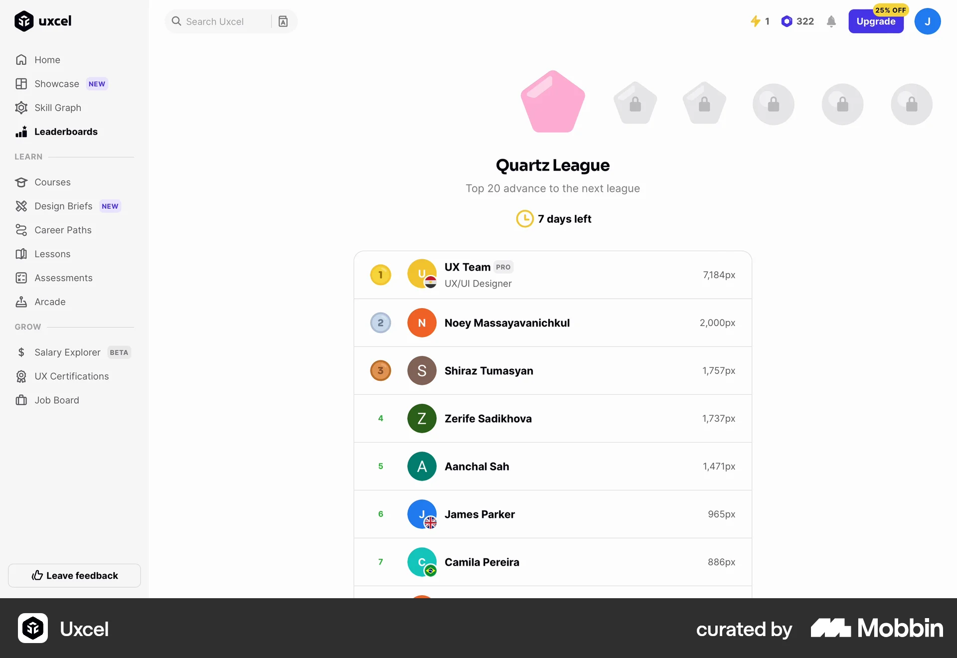Uxcel Web Leaderboard screen