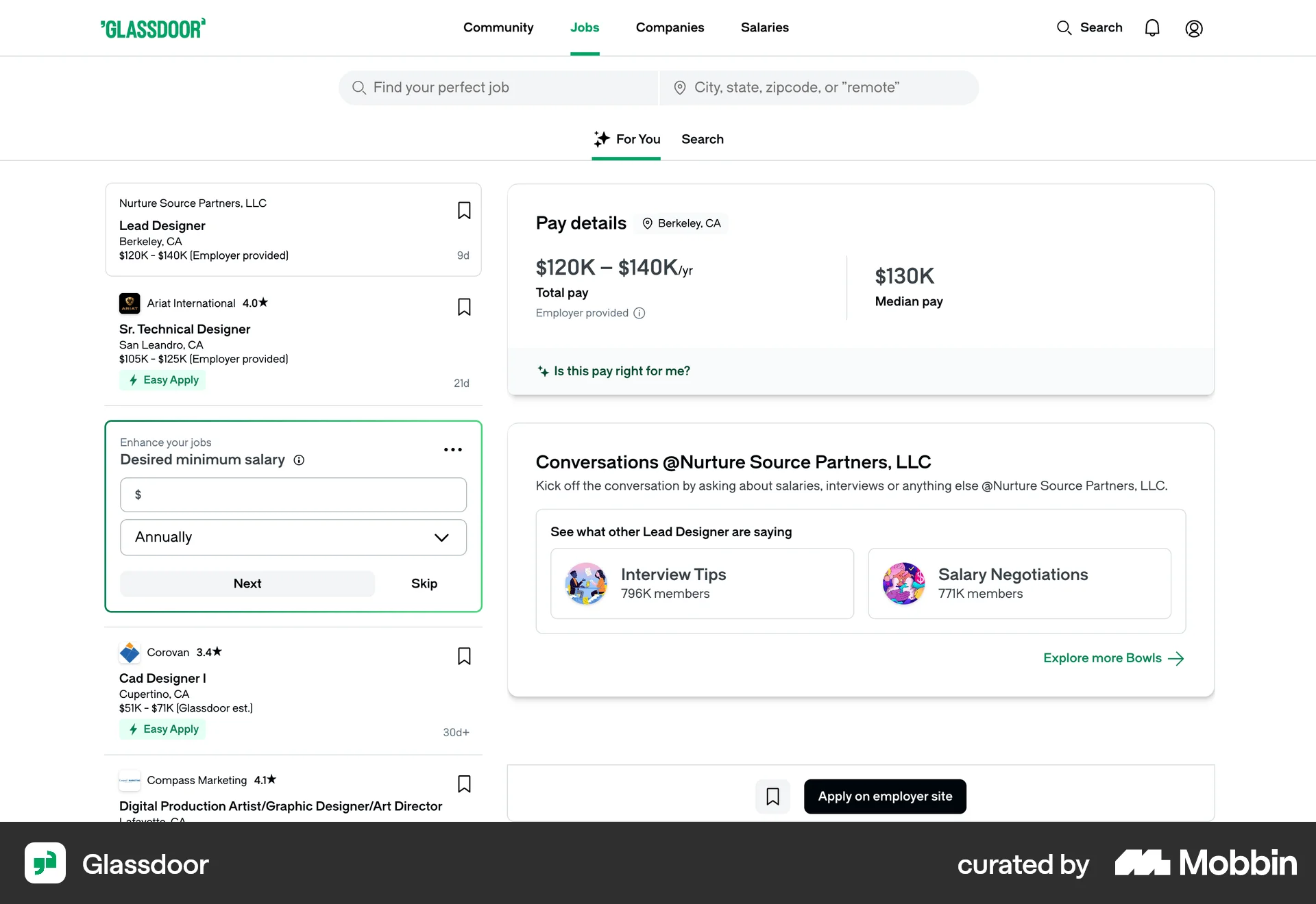 Glassdoor Web Dashboard screen