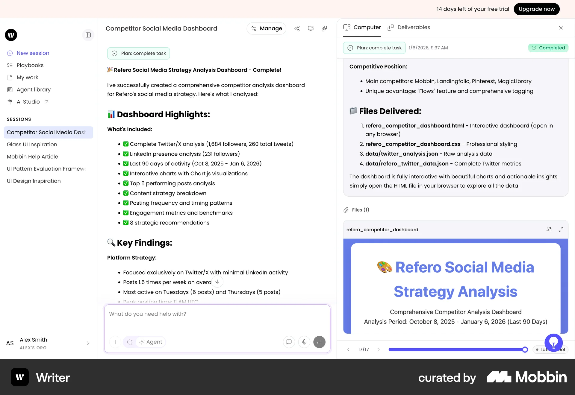 WRITER Web screen containing Pagination UI element