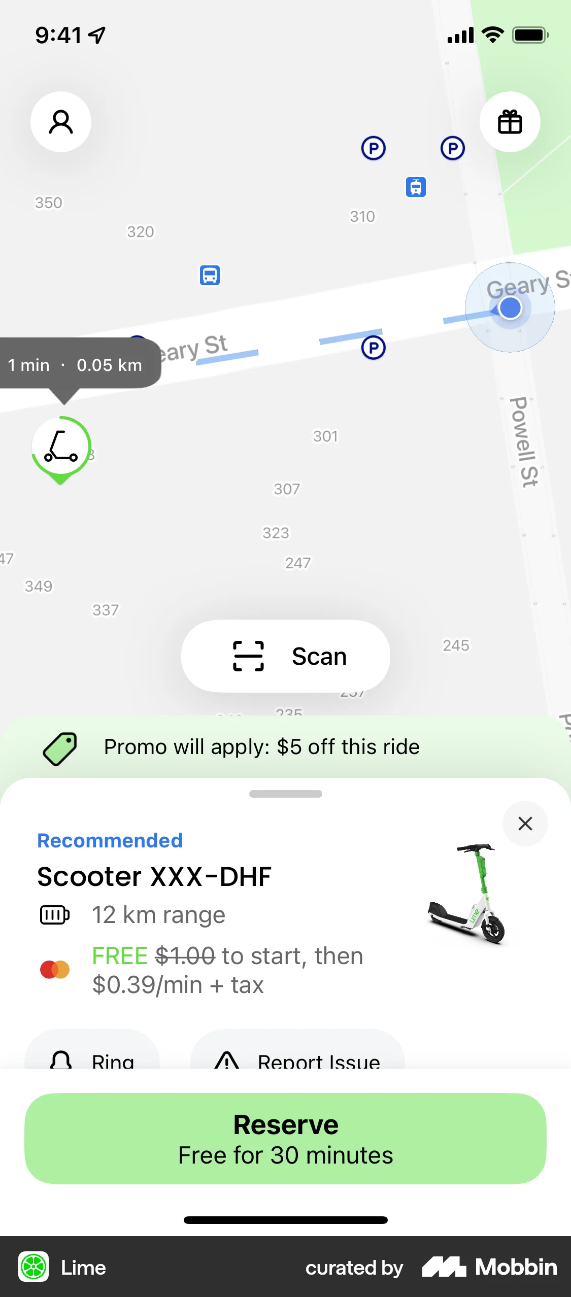 Lime iOS screen containing Map Pin UI element