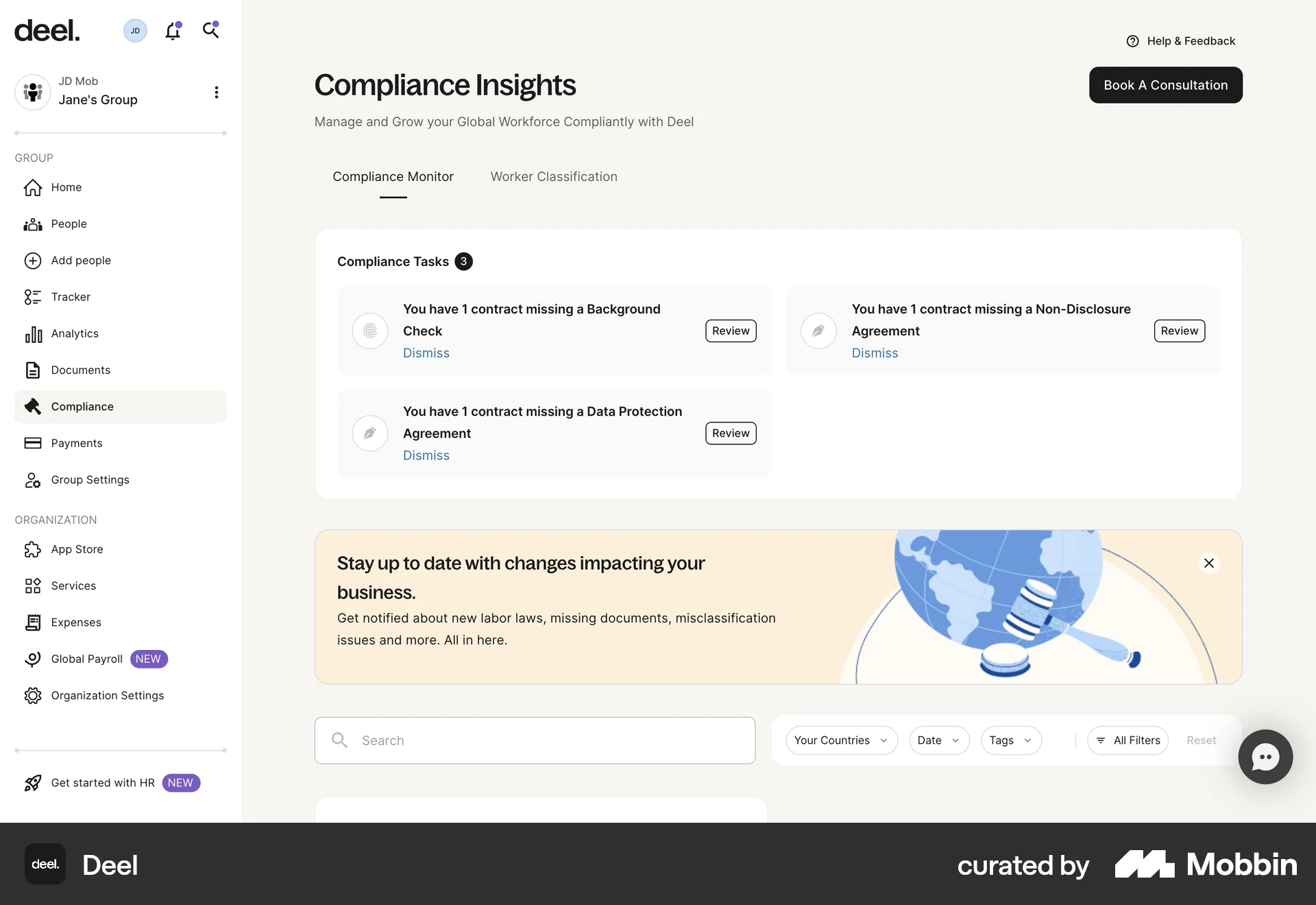 Deel Web Goal & Task screen