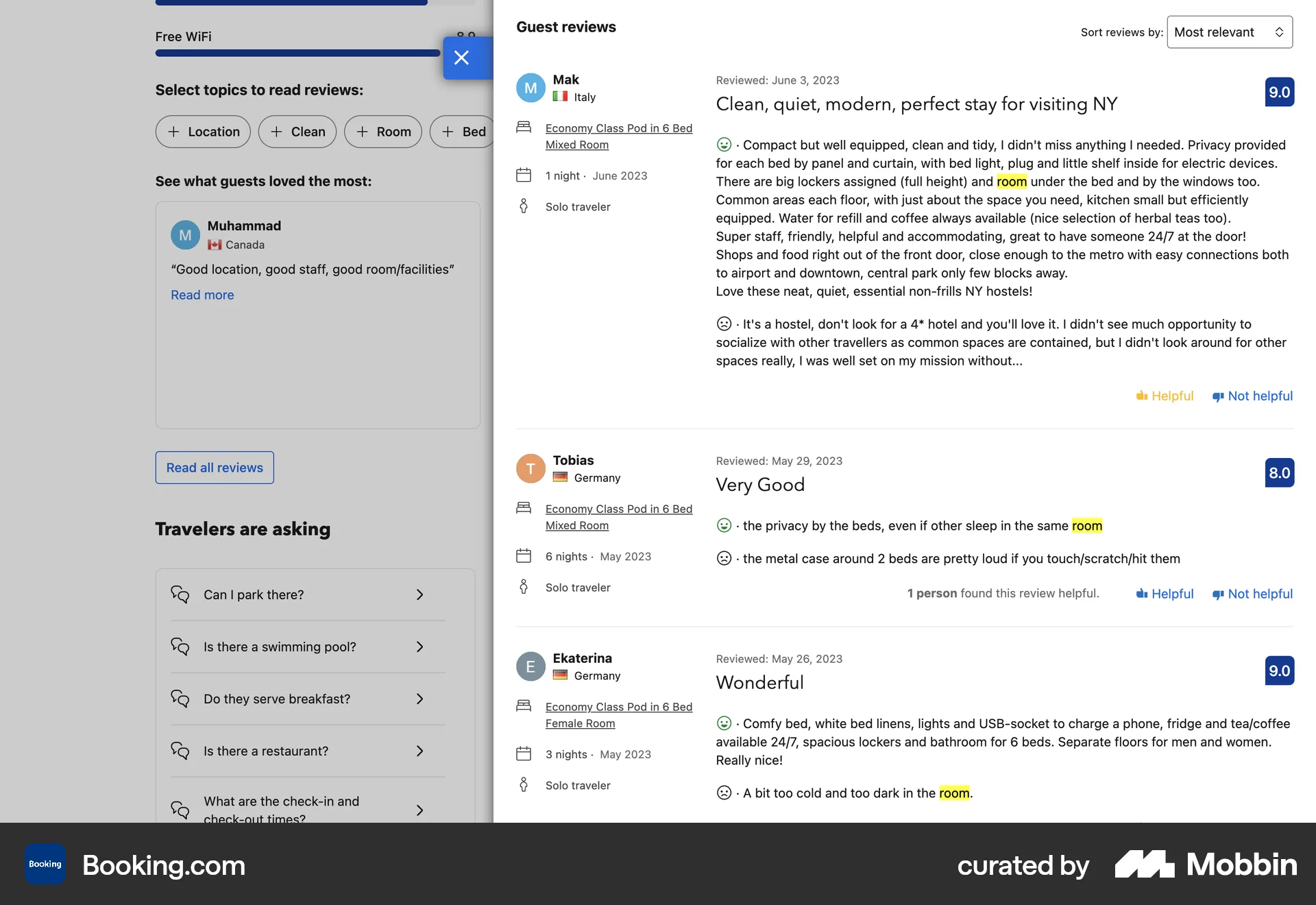 Booking.com Web Like & Upvote screen