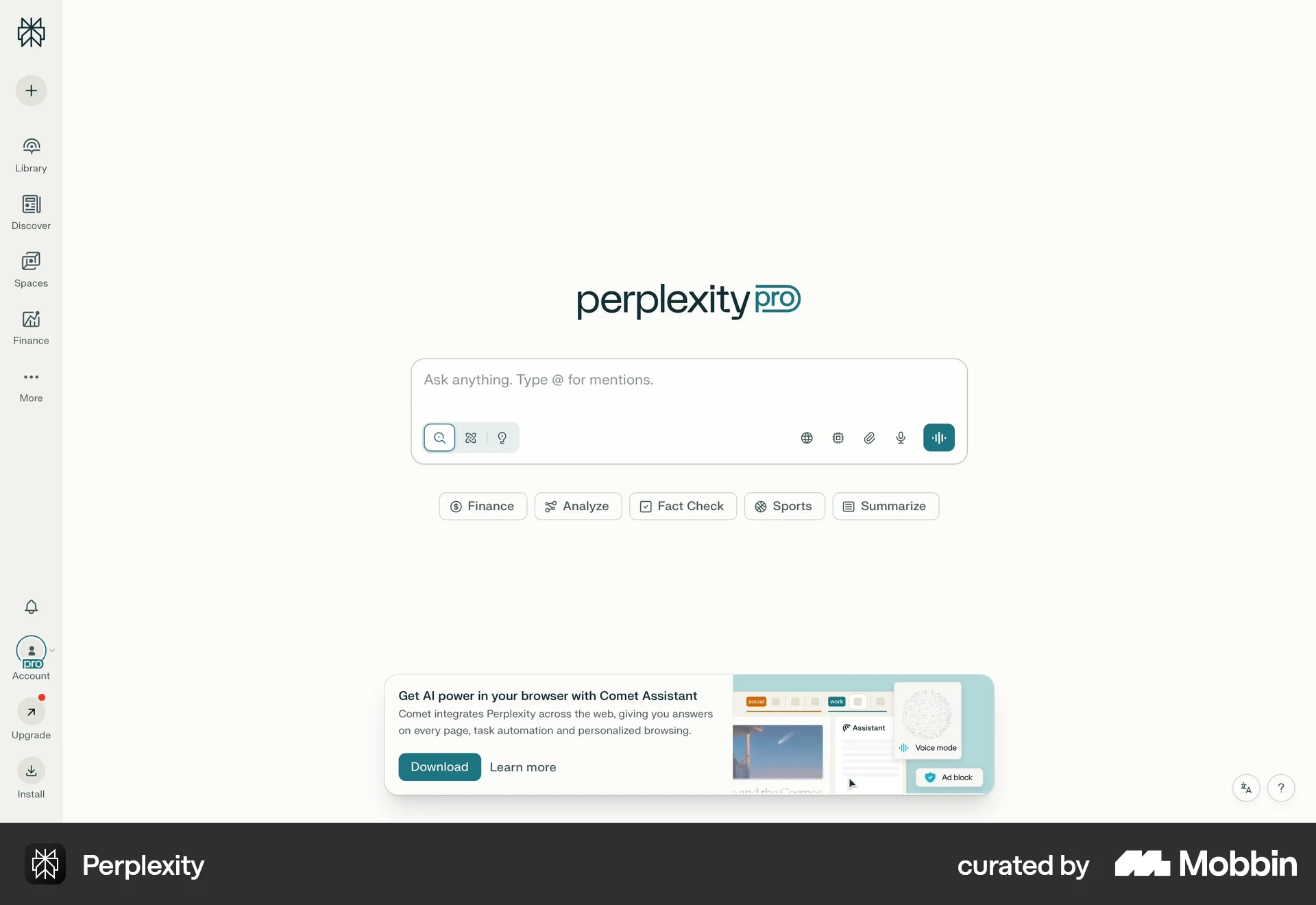 Perplexity Web Chat Bot screen