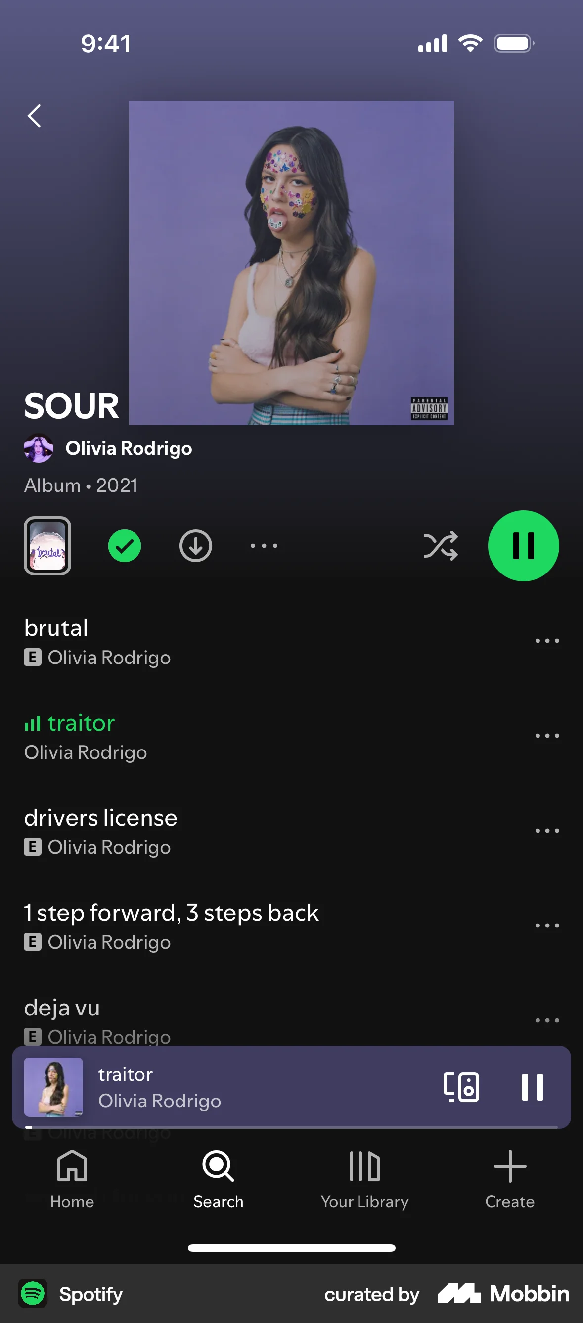 Spotify iOS screen containing Drawer UI element