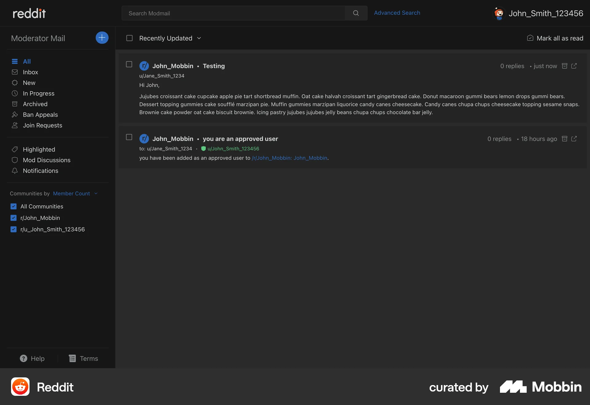 Reddit Web Emails & Messages screen