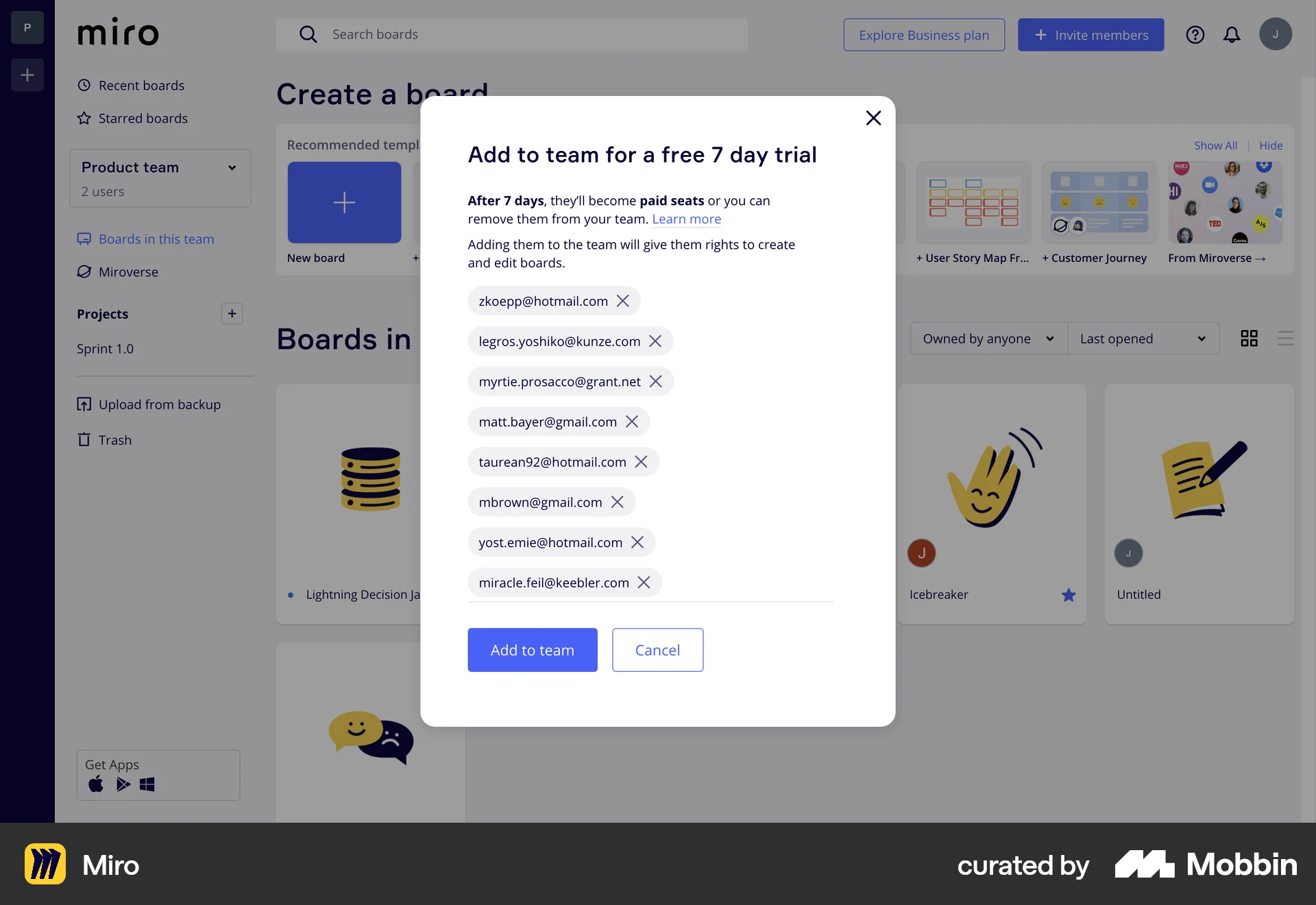 Miro Web Confirmation screen