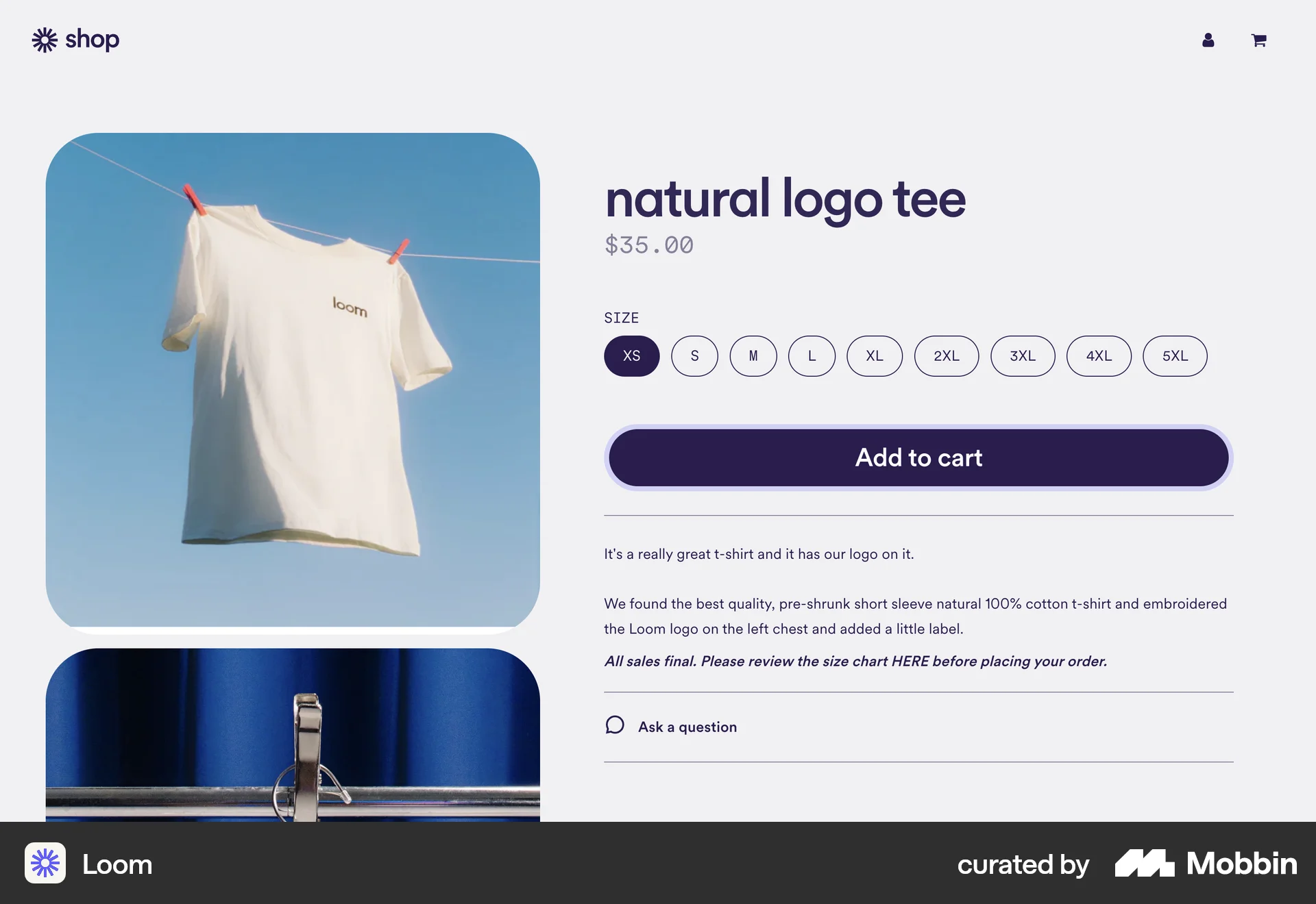 Loom Web Product Detail screen