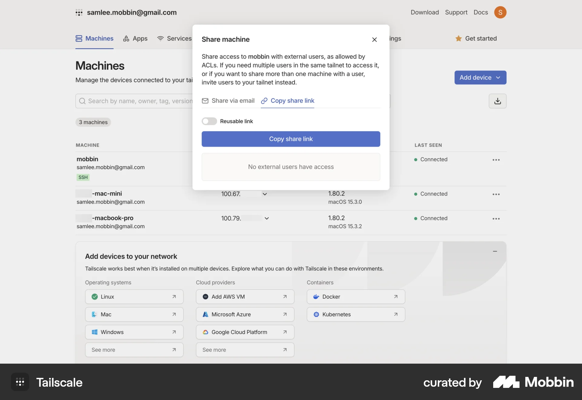 Tailscale Web Utilities App screen