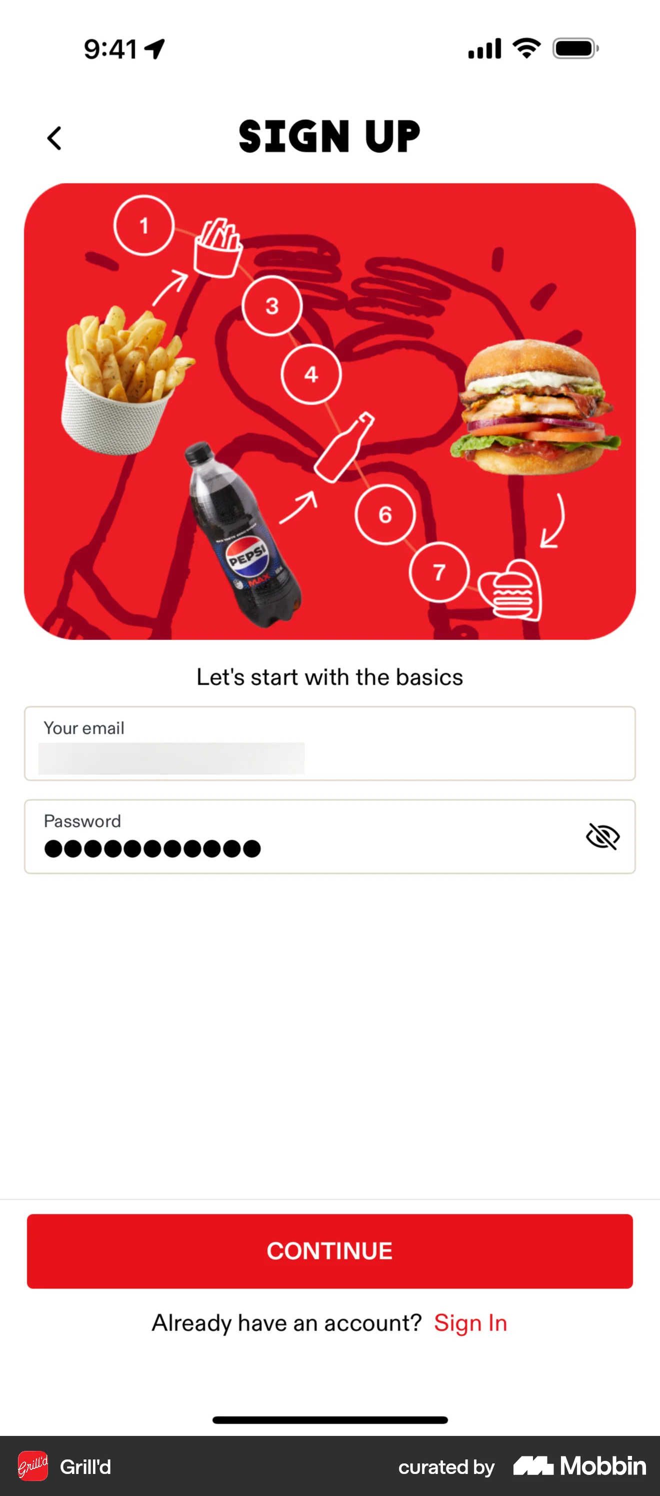 Grill'd iOS Signup screen