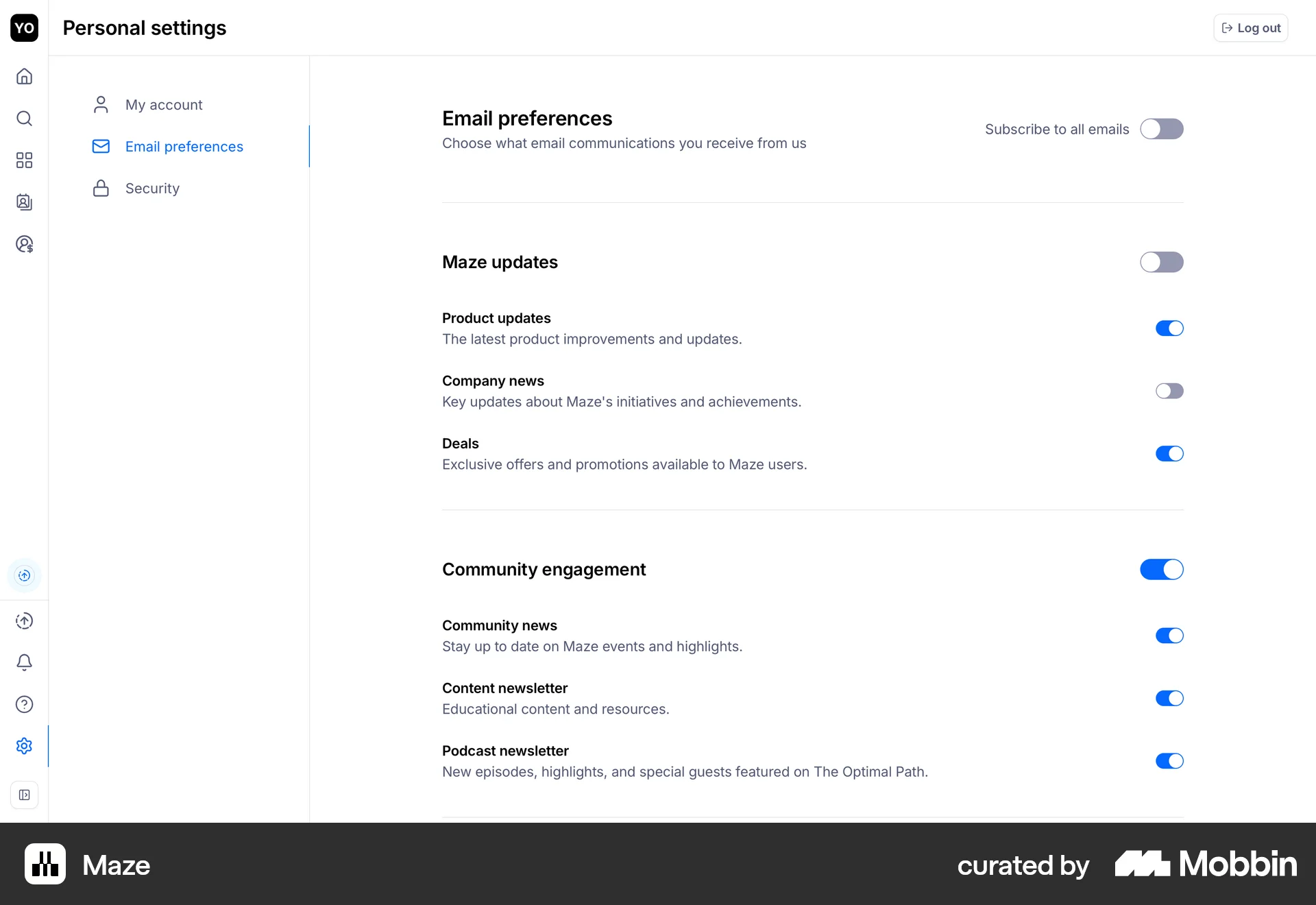 Maze Web screen containing Switch UI element