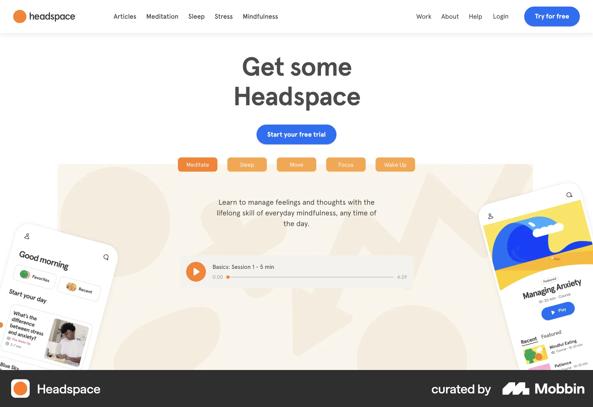 Headspace Web Audio Player screen
