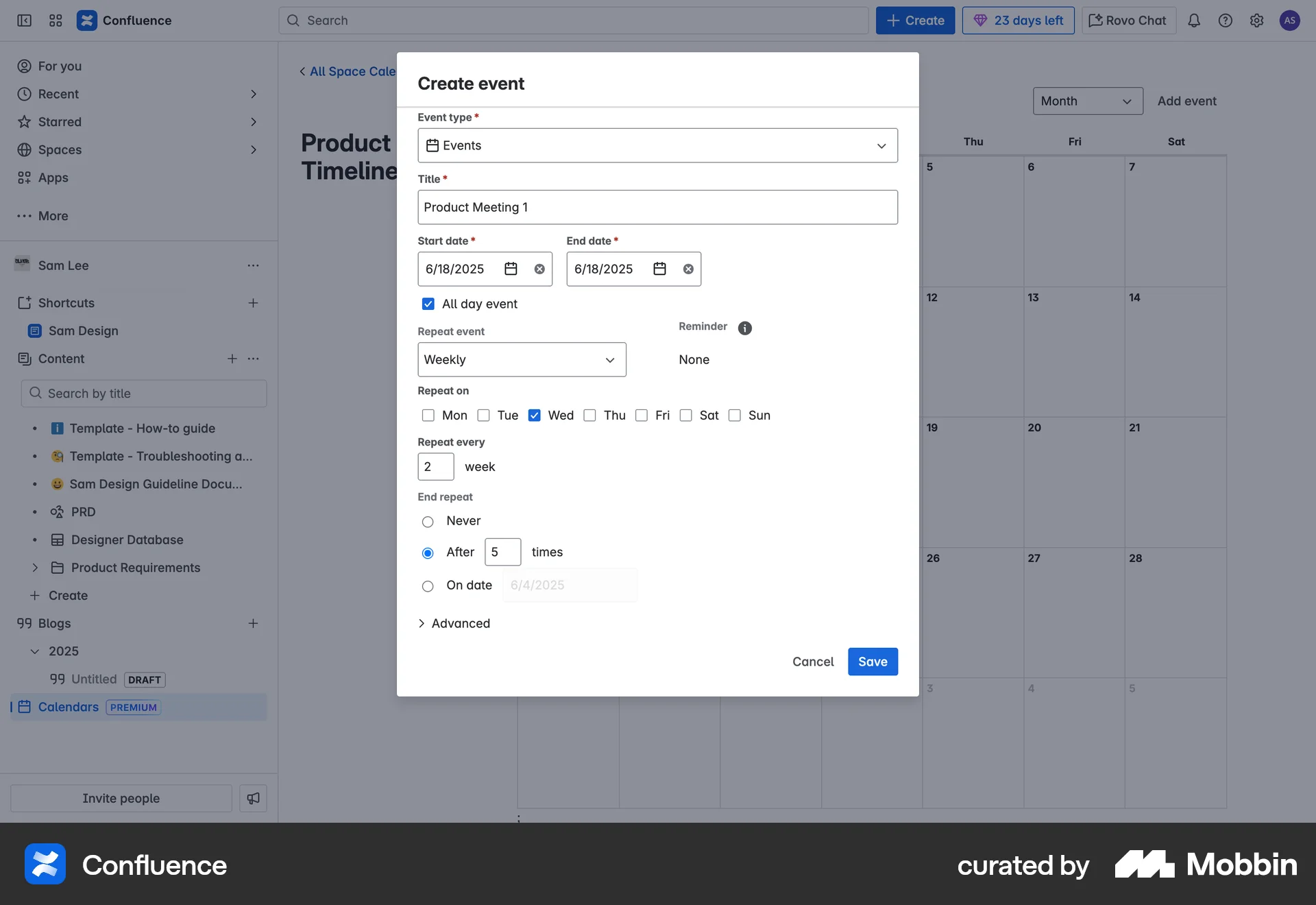 Confluence Web screen containing Radio Button UI element
