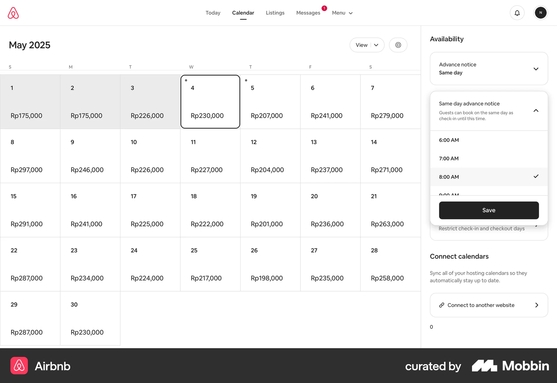 Airbnb Web screen containing Time Picker UI element