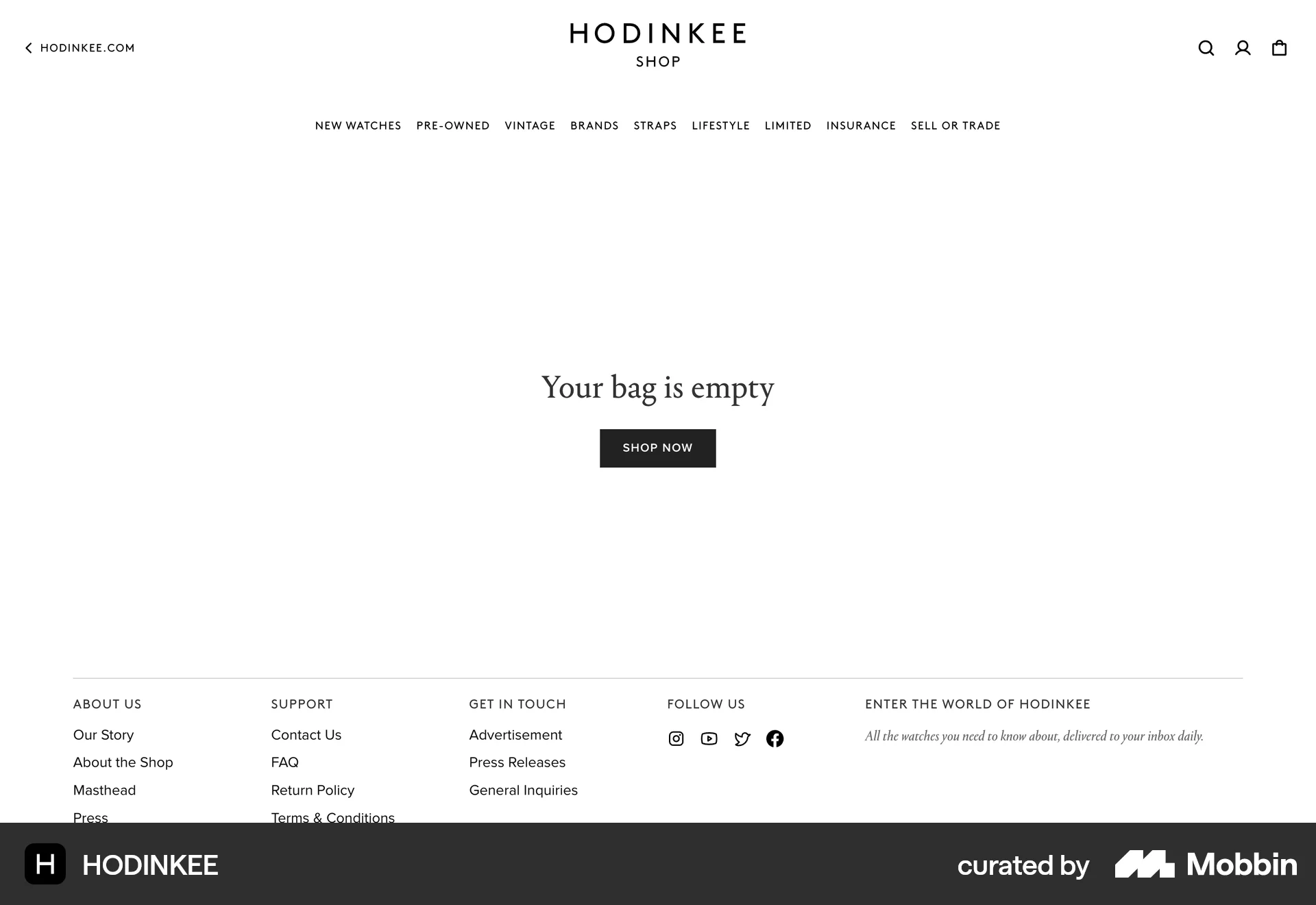 HODINKEE Web Web Shopping Cart screen