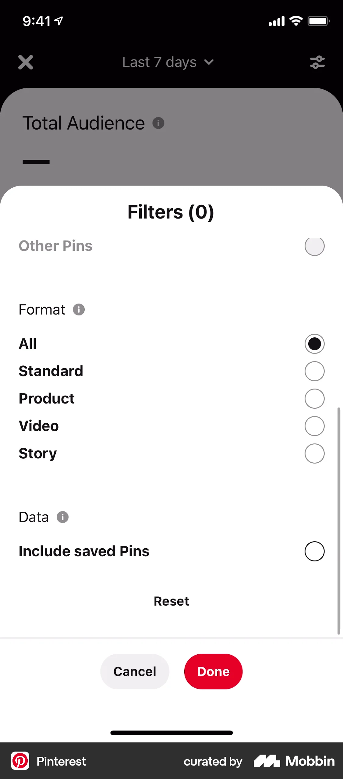 Pinterest iOS screen containing Radio Button UI element