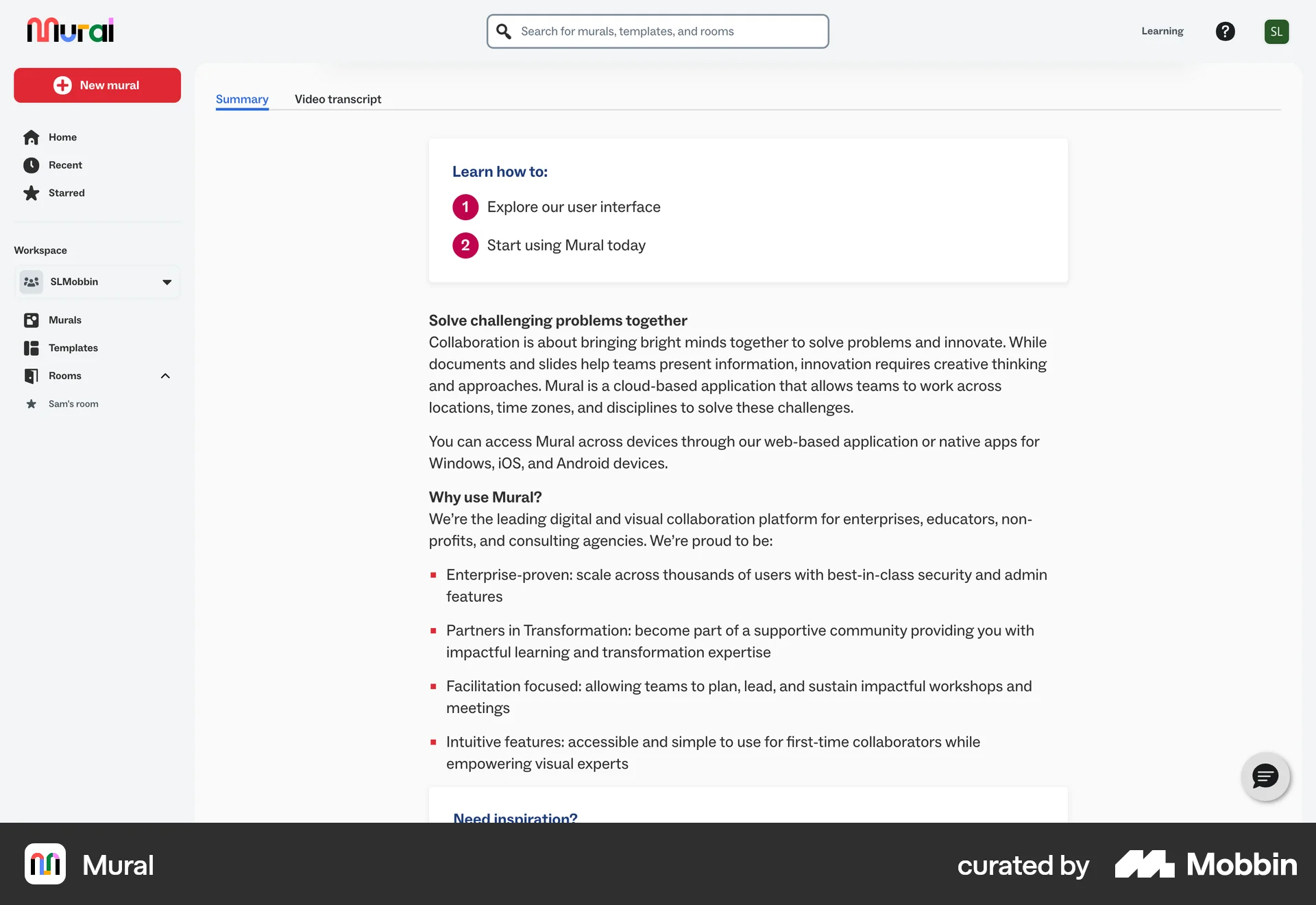 Mural Web Class & Lesson Detail screen