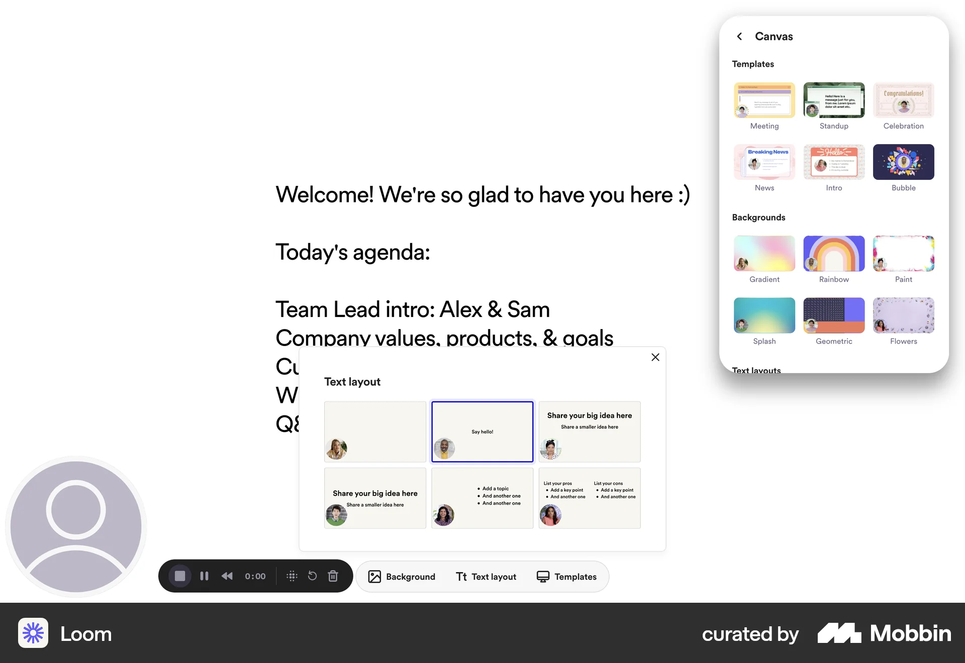 Loom Web Select screen
