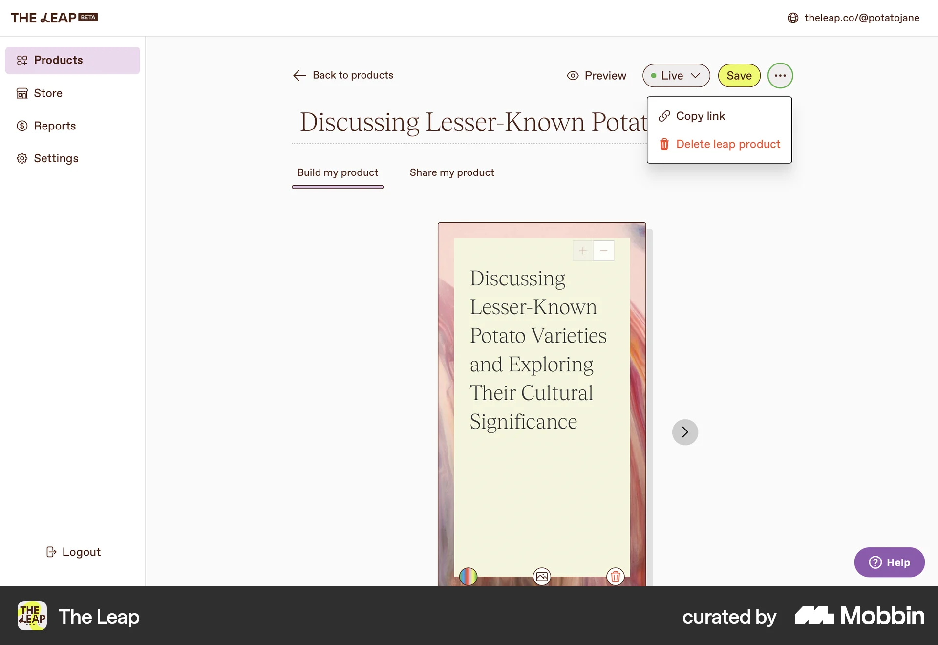 The Leap Web screen containing Dropdown Menu UI element