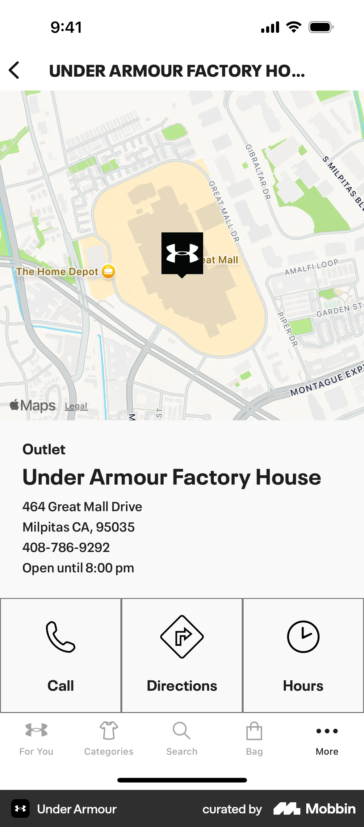 Under Armour iOS Location & Address screen